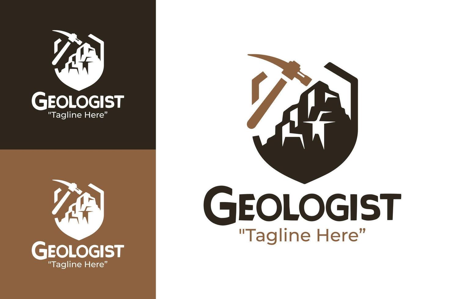 Creative Geologist Logo with Pickaxe and Mountain, Earth Tone Colors vector