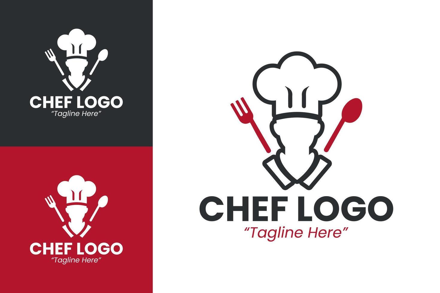 Stylish and Elegant Chef Logo Design in Red, Black and White for Branding vector