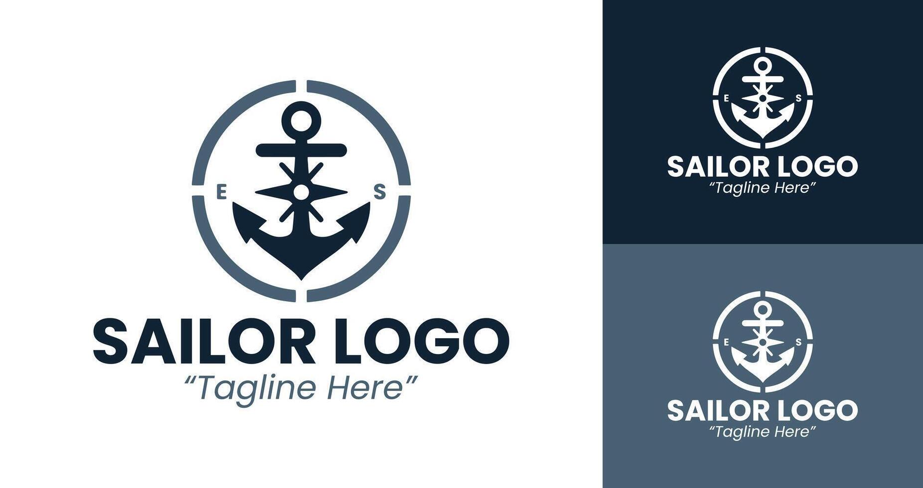 Sailor Logo with Anchor and Compass in Grey and Black, Nautical Design vector