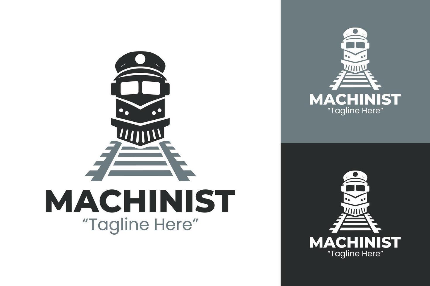 Professional Machinist Logo Featuring Train and Tracks in Black and Gray Colors vector