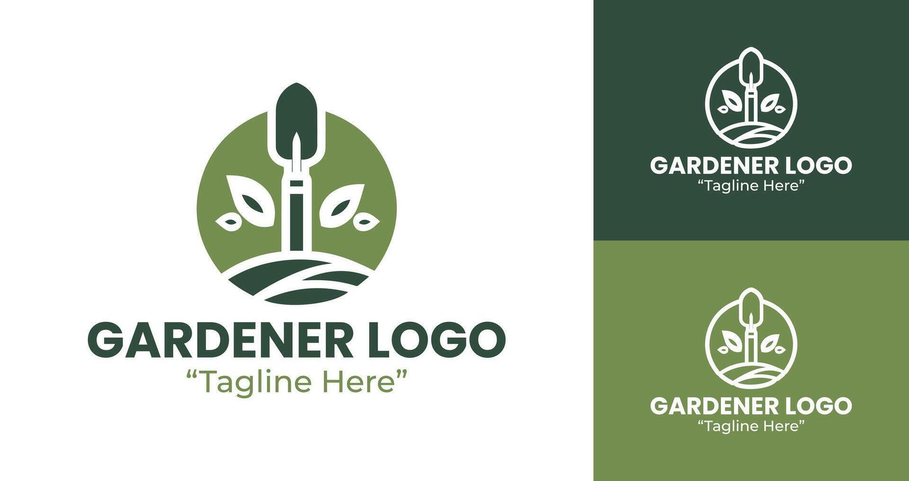 Modern Gardener Logo with Shovel and Leaves in Circular Green Design vector