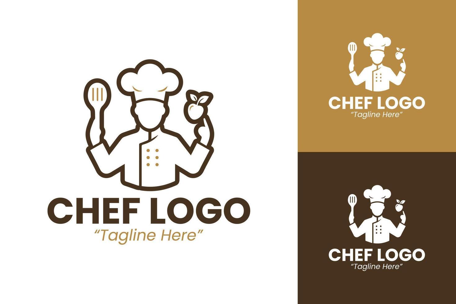 Creative Brown and Gold Chef Logo Design with Whisk for Restaurant Branding vector