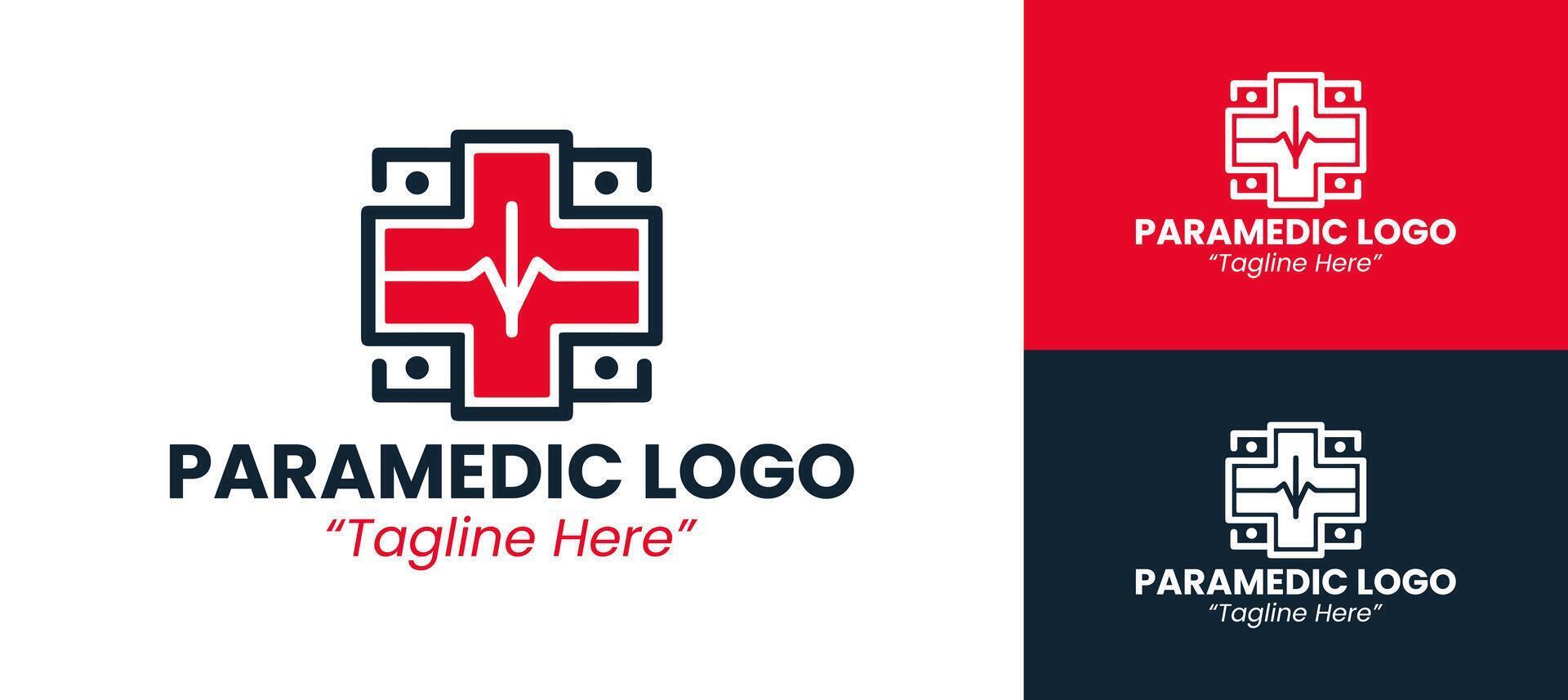Clean and Professional Paramedic Logo for Health and Medical Emergency Services in Red and Dark Blue vector