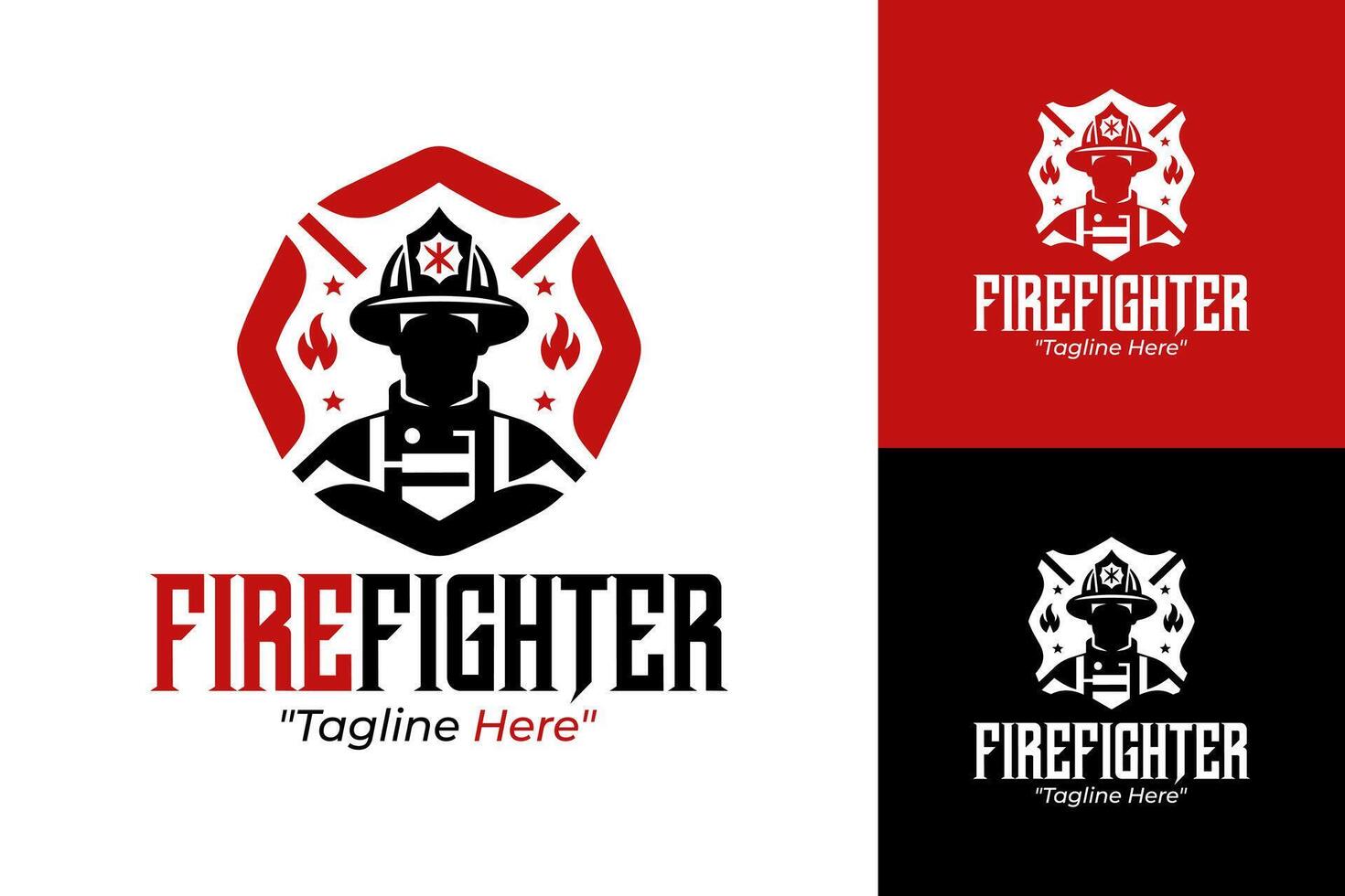 Firefighter Logo with Flames and Protection Icon in Red and Black vector