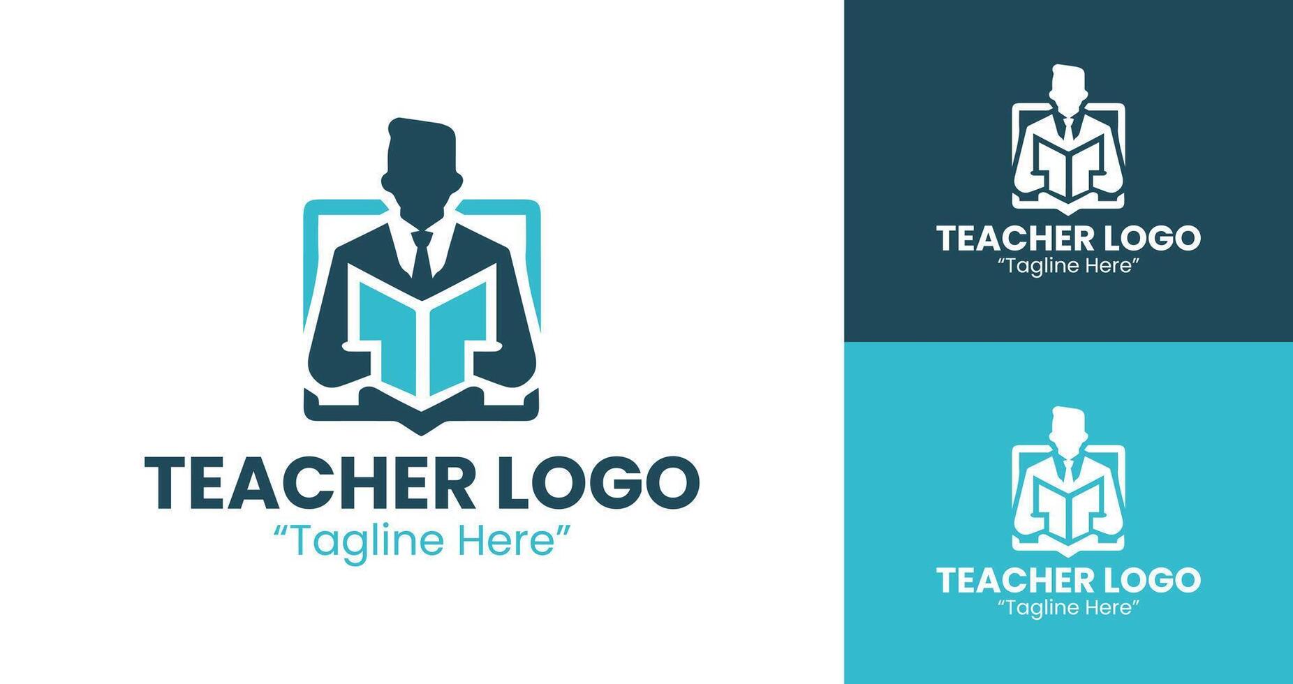 Minimalist Teacher Logo with Book and Academic Icon in Teal and Dark Blue vector