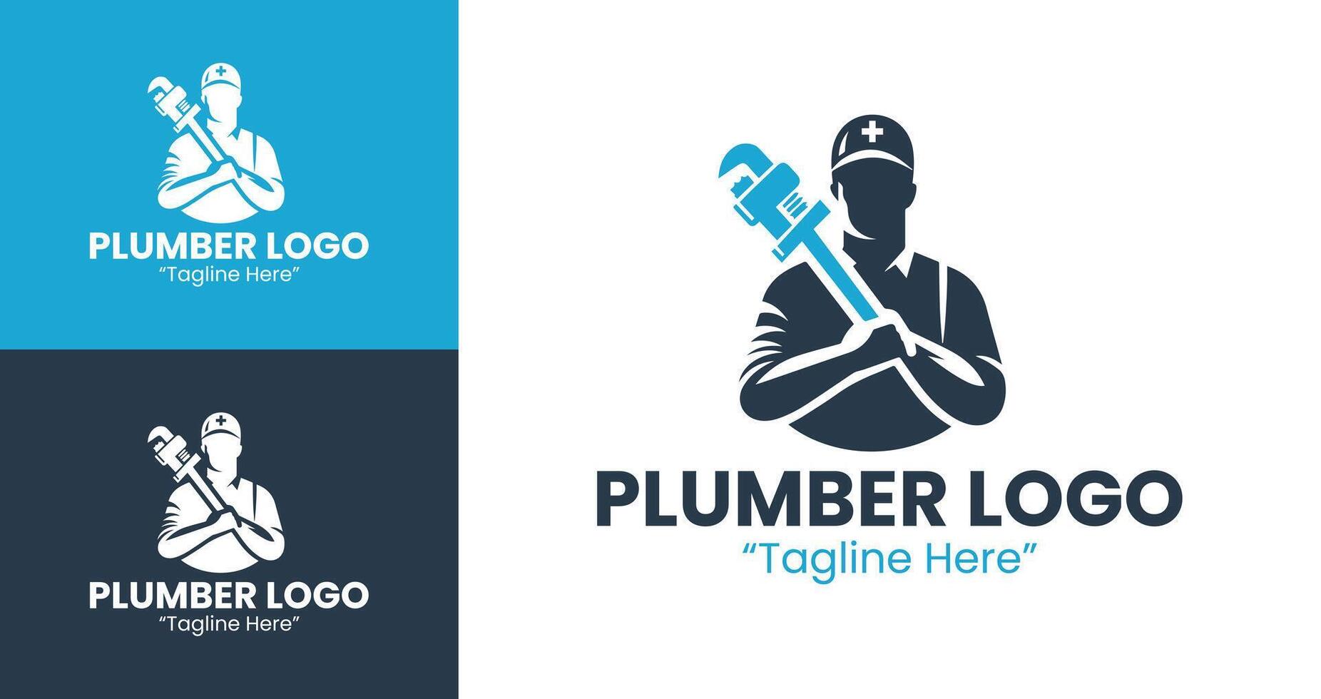 Iconic Plumbing Logo Featuring Wrench and Male Icon for Business vector