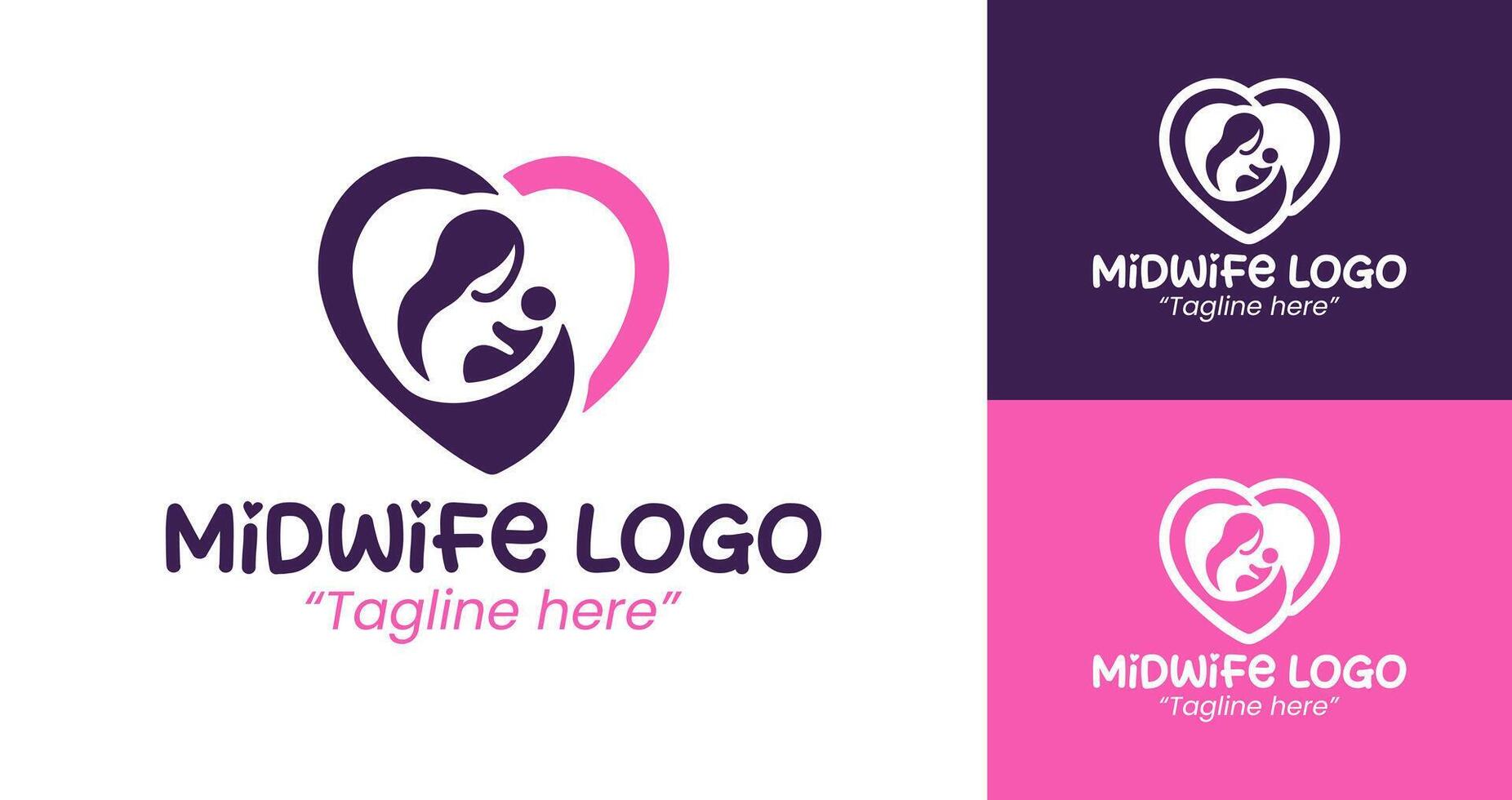 Stylized Midwife Logo Featuring Symbol of Care and Compassion in Pink and White vector