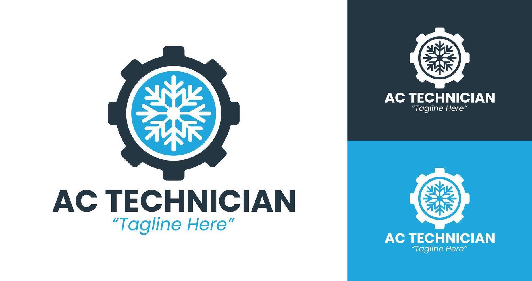 Minimalist Air Conditioning Technician Logo with Snowflake and Gear Design vector