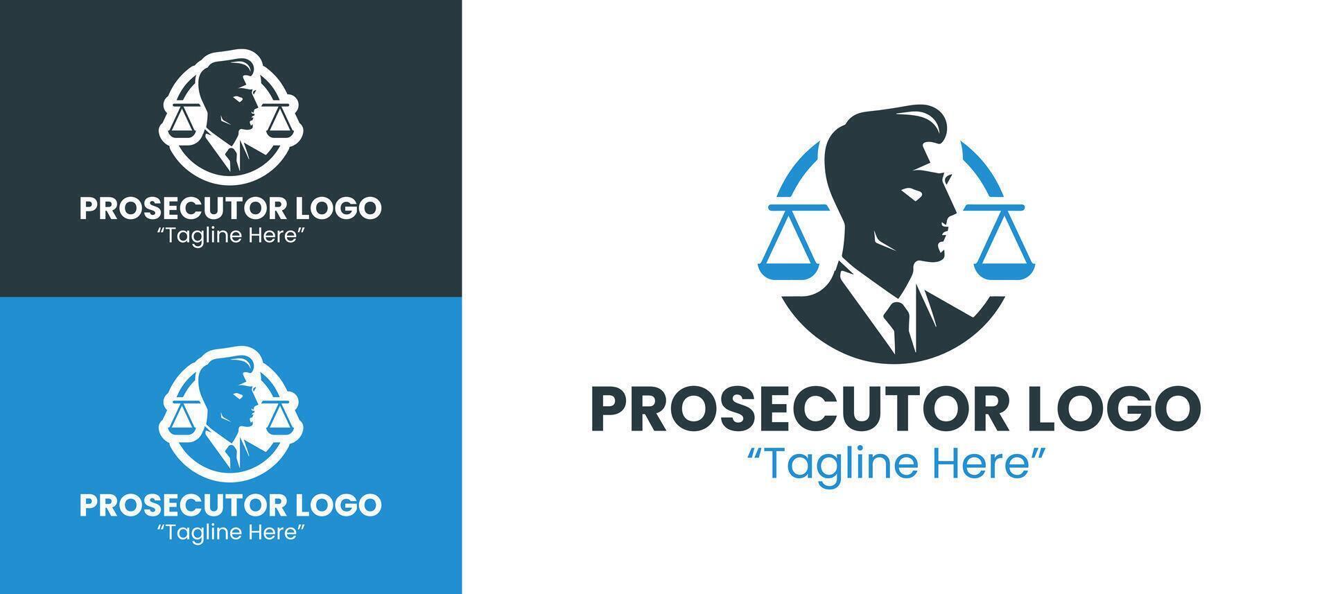 Stylish Prosecutor Logo with Scales of Justice and Man in Blue and Black vector