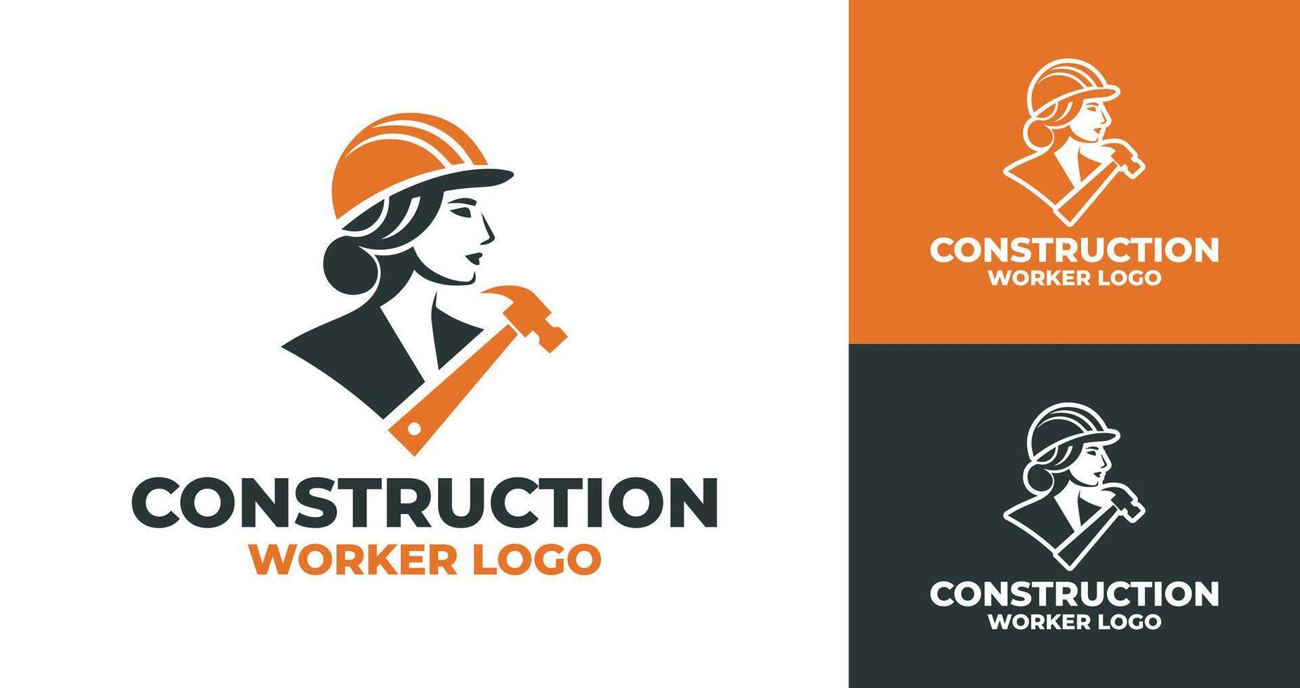Modern Construction Worker Logo Design with Helmet and Hammer vector