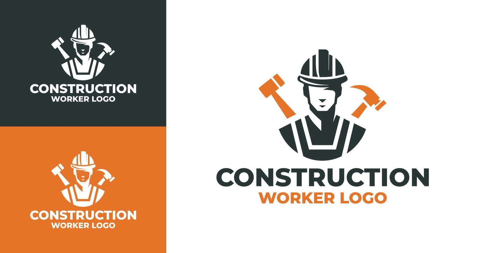Professional Construction Worker Logo with Hard Hat and Tools vector