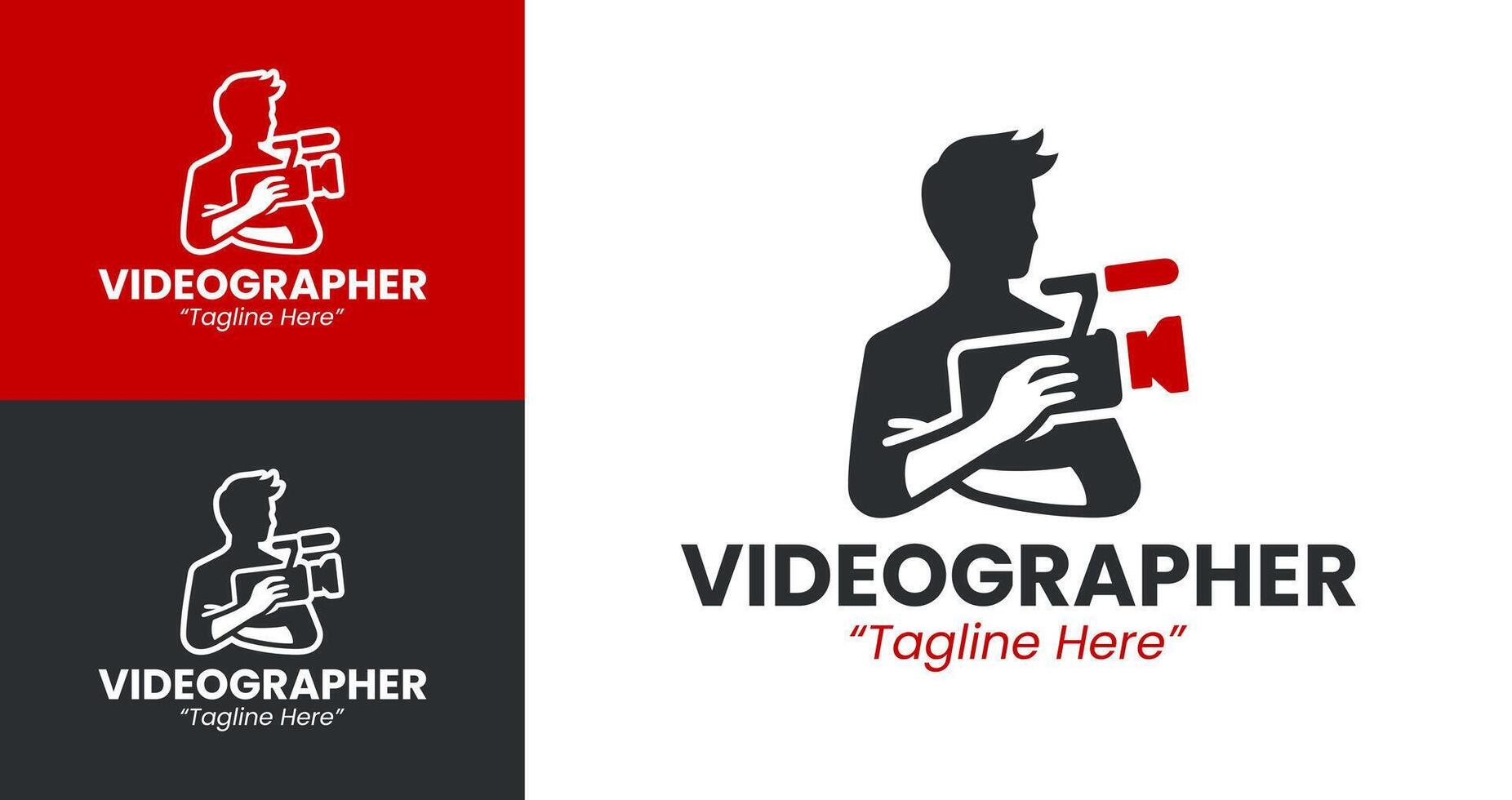 Stylish Videographer Logo with Film Roll and Camera for Production Branding in Black and Red vector