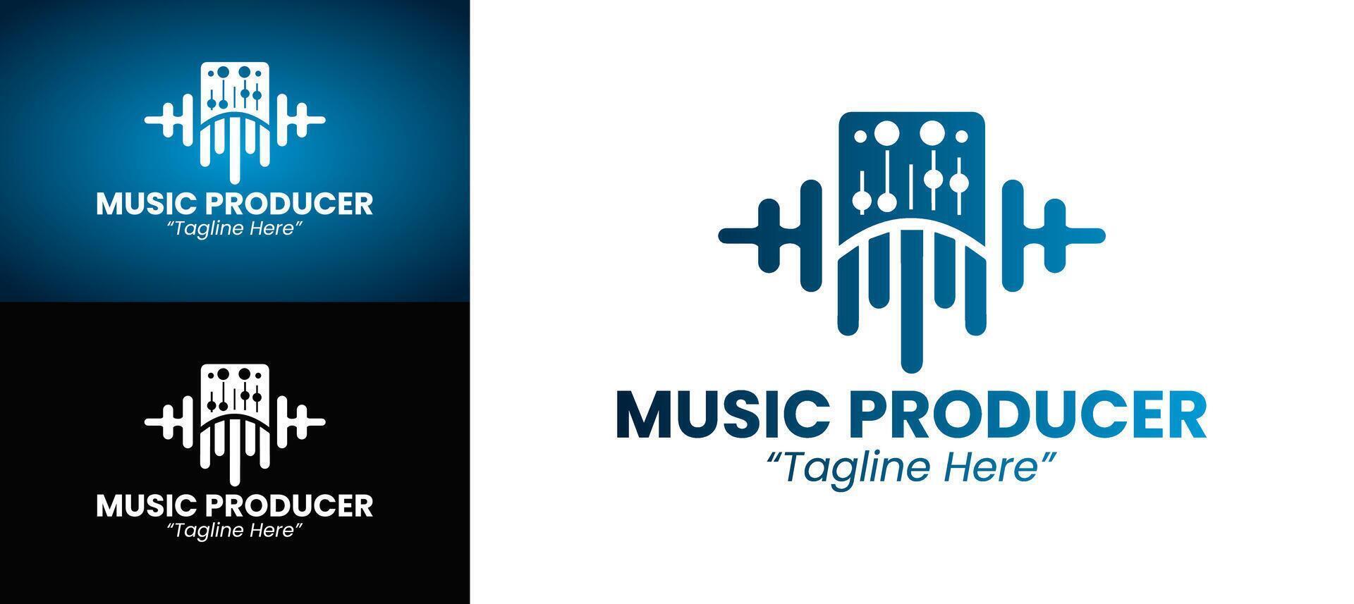 Professional Music Producer Logo with Modern Blue and Black Design vector