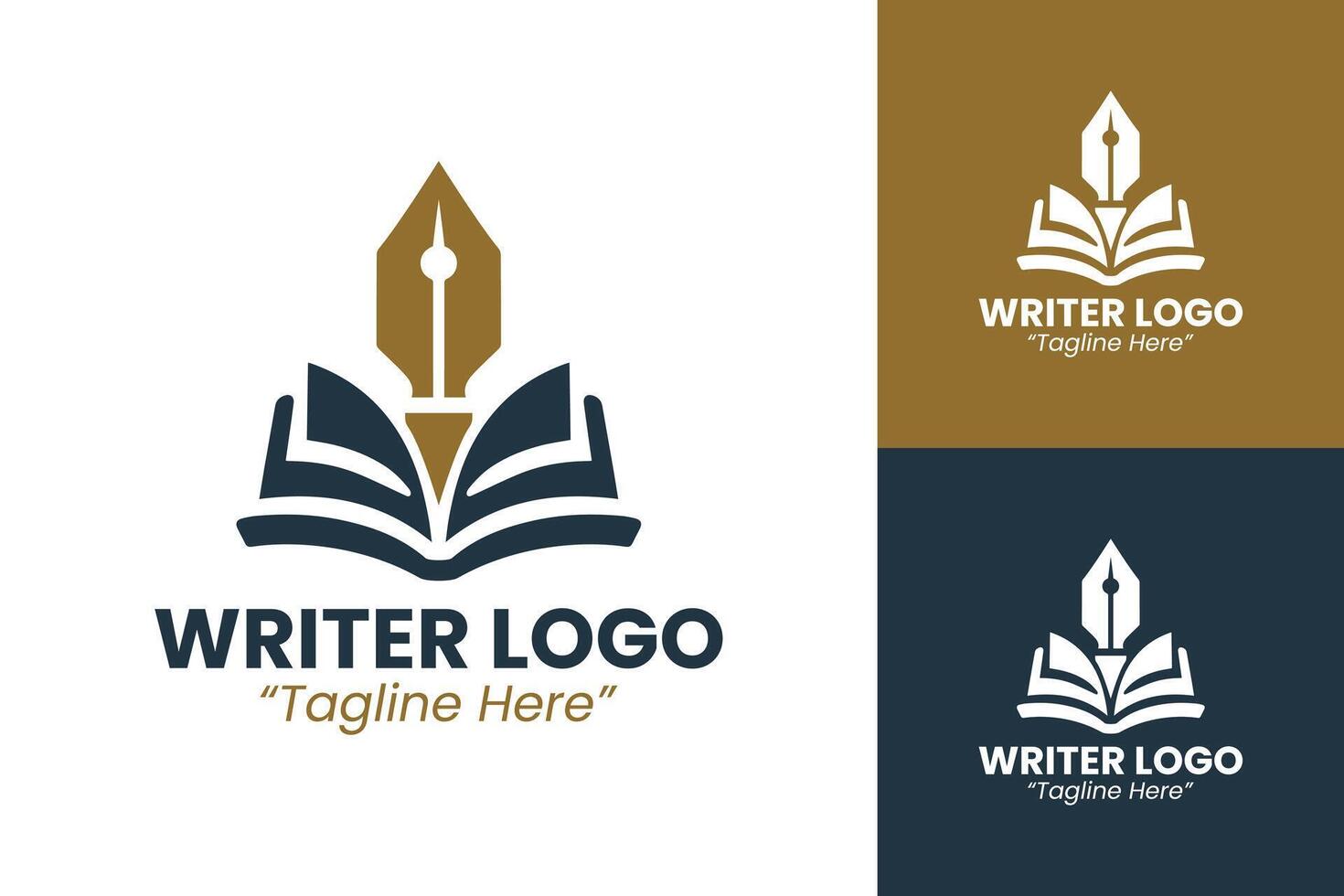 Professional Writer Logo with Pen and Open Book for Literary and Creative Branding in Gold and Purple vector