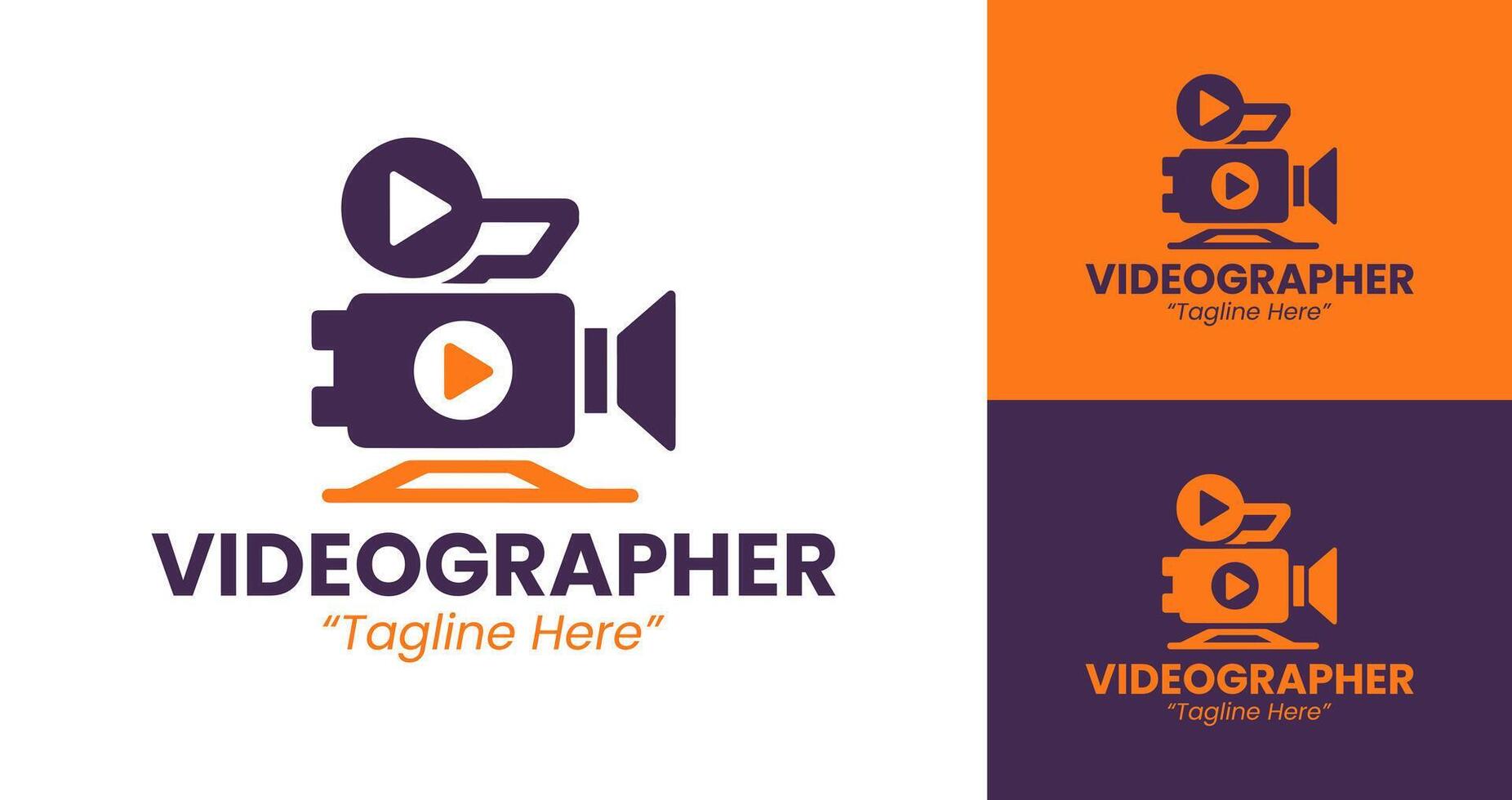 Creative Videographer Logo with Camera and Film for Professional Branding in Purple and Orange vector