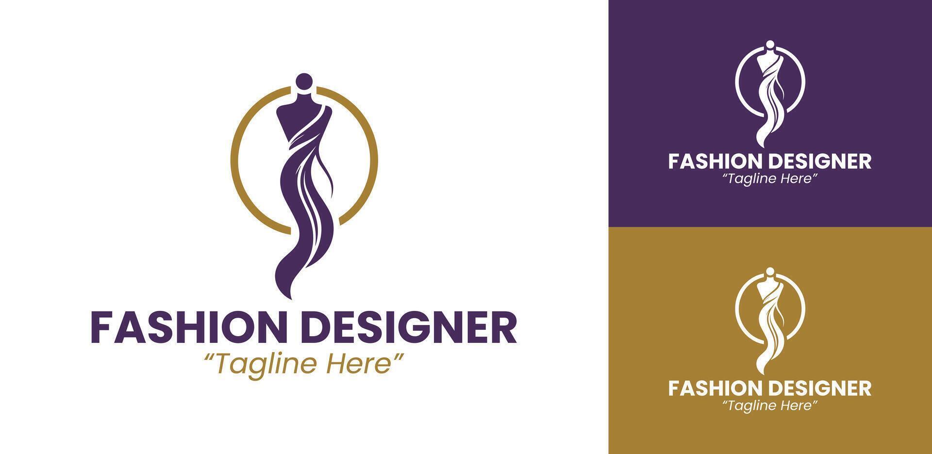 Elegant Fashion Designer Logo with Purple and Gold Color Scheme vector