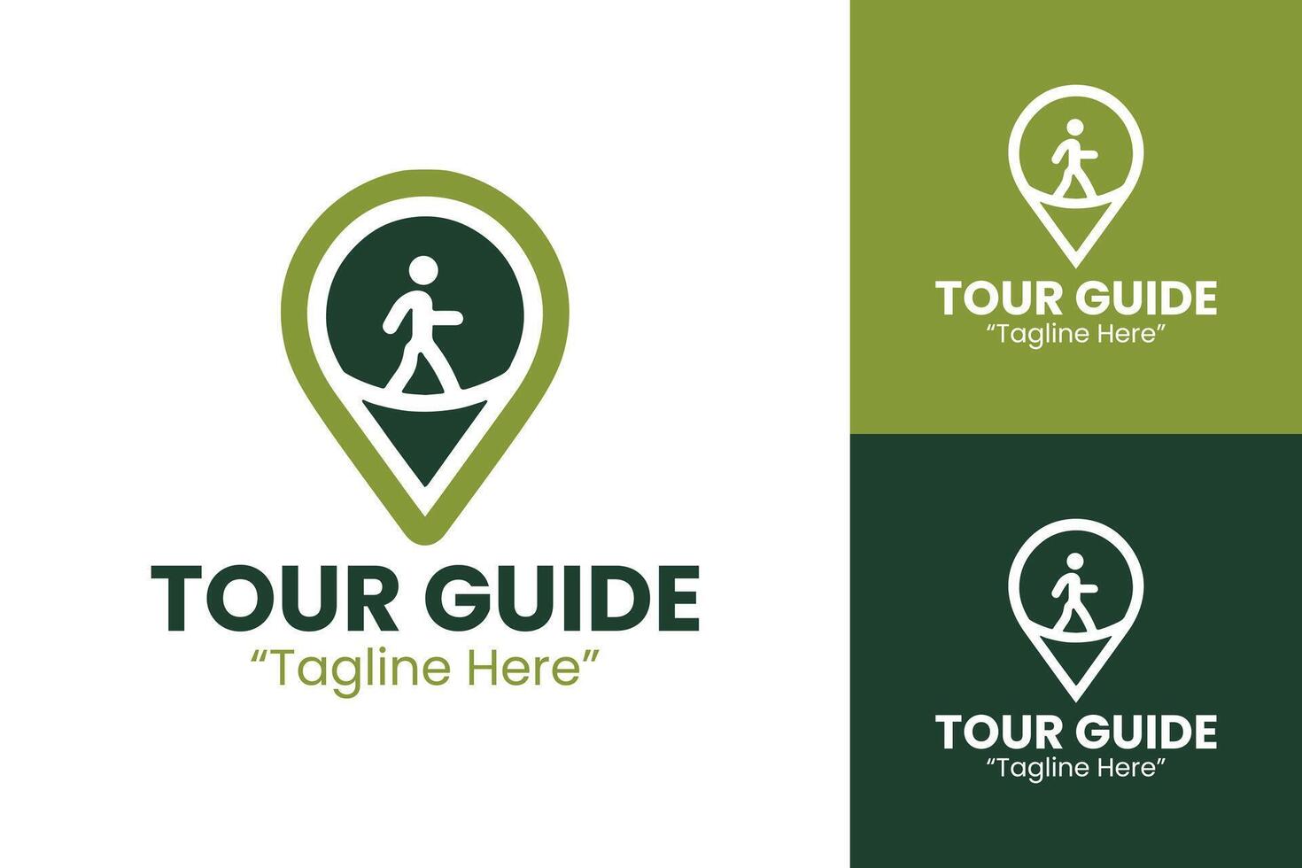 Tour Guide Logo with Walking Traveler in Green Pinpoint Location Icon vector