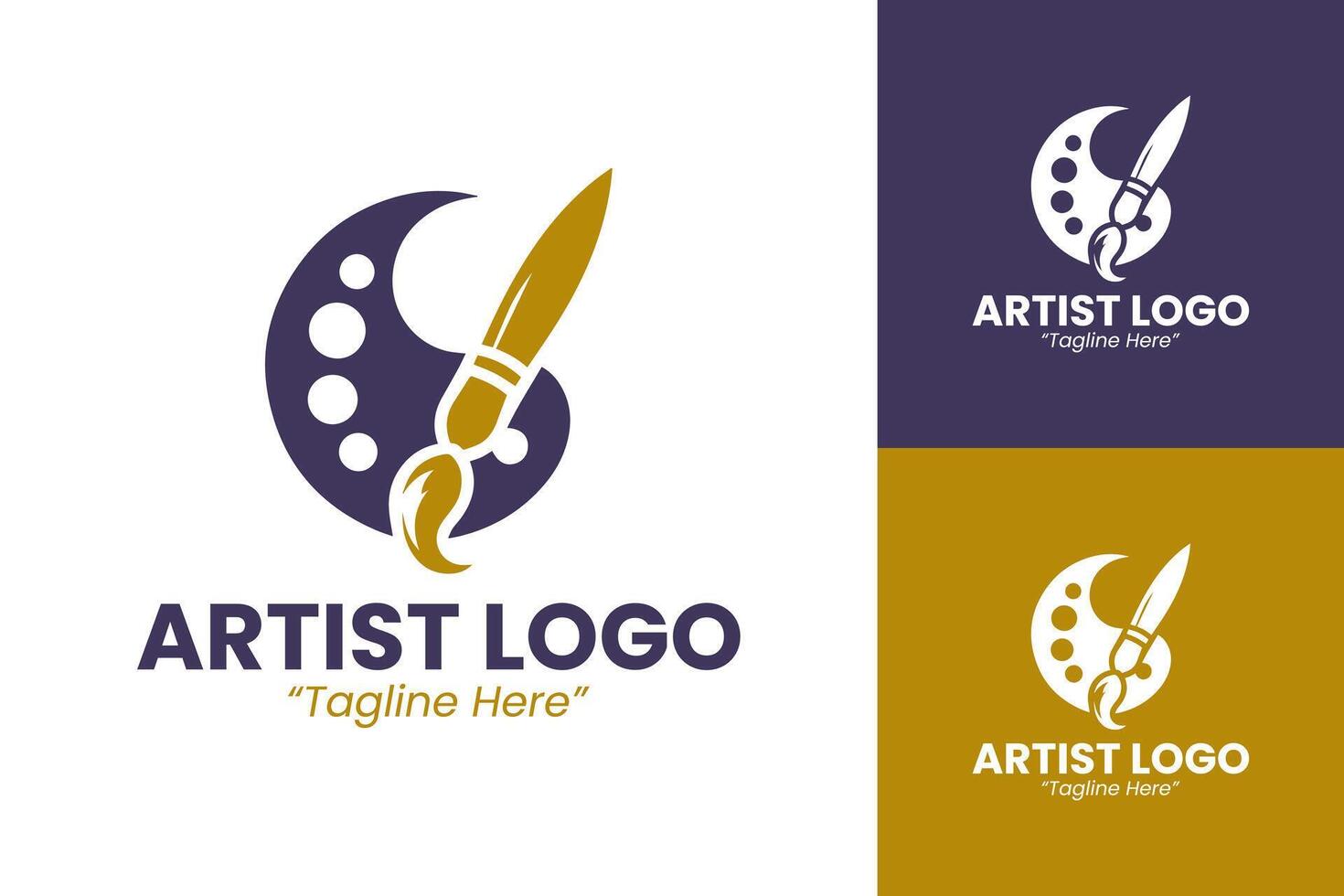 Sophisticated Artist Logo with Brush and Palette for Art and Creative Branding in Purple and Gold vector