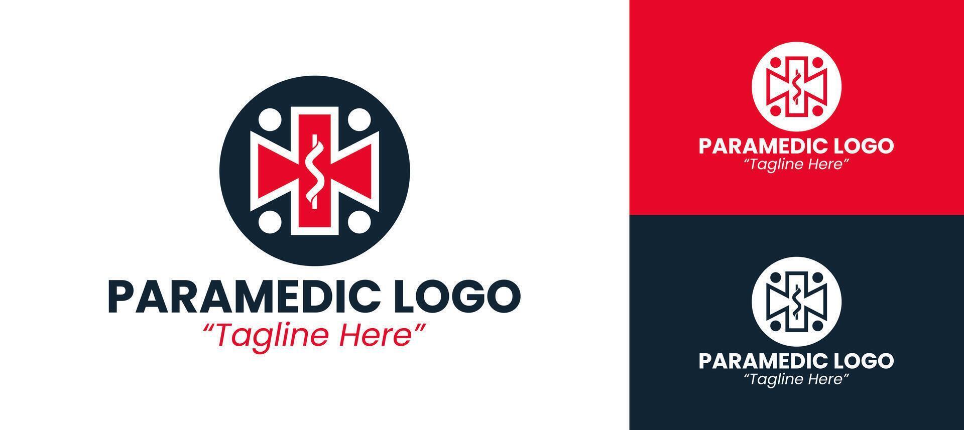 Minimalist Paramedic Logo for Emergency and Healthcare Services in Red and Dark Blue vector