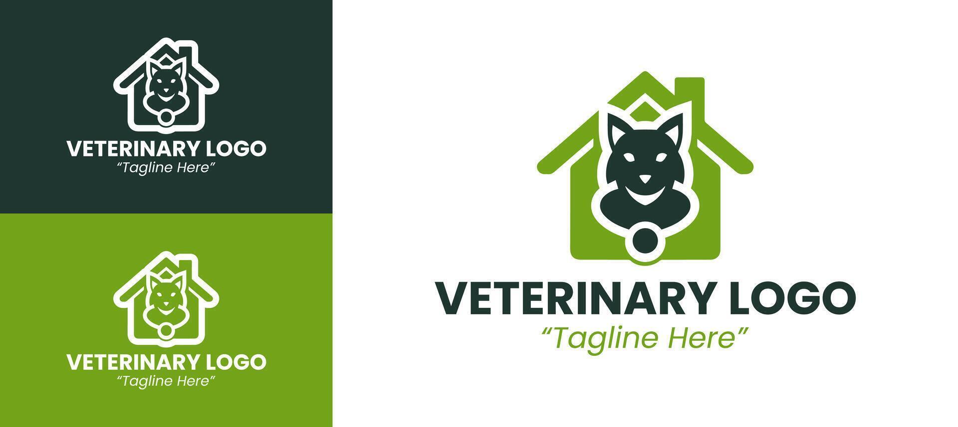Friendly Veterinary Logo Design Featuring Dog and Cat Symbol in Green and White vector
