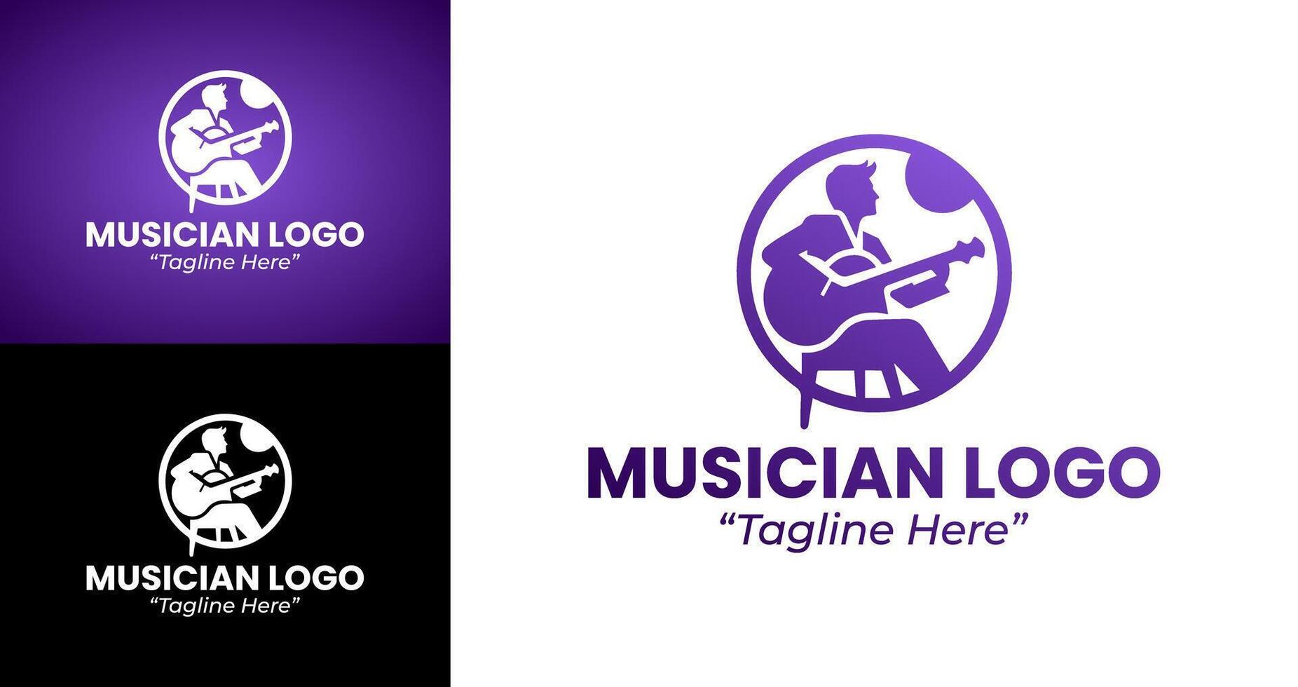 Dynamic Musician Logo with Musical Elements and Purple Color Scheme vector