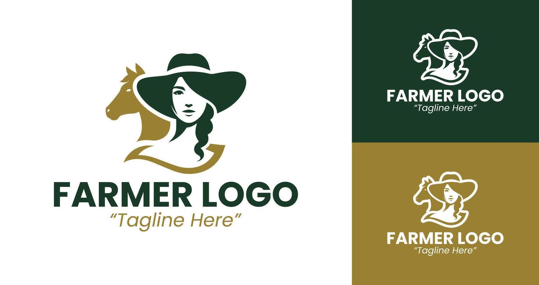 Simple Farmer Logo Design Featuring a Horse and Wheat in Eco-Friendly Brown and Gold Colors vector