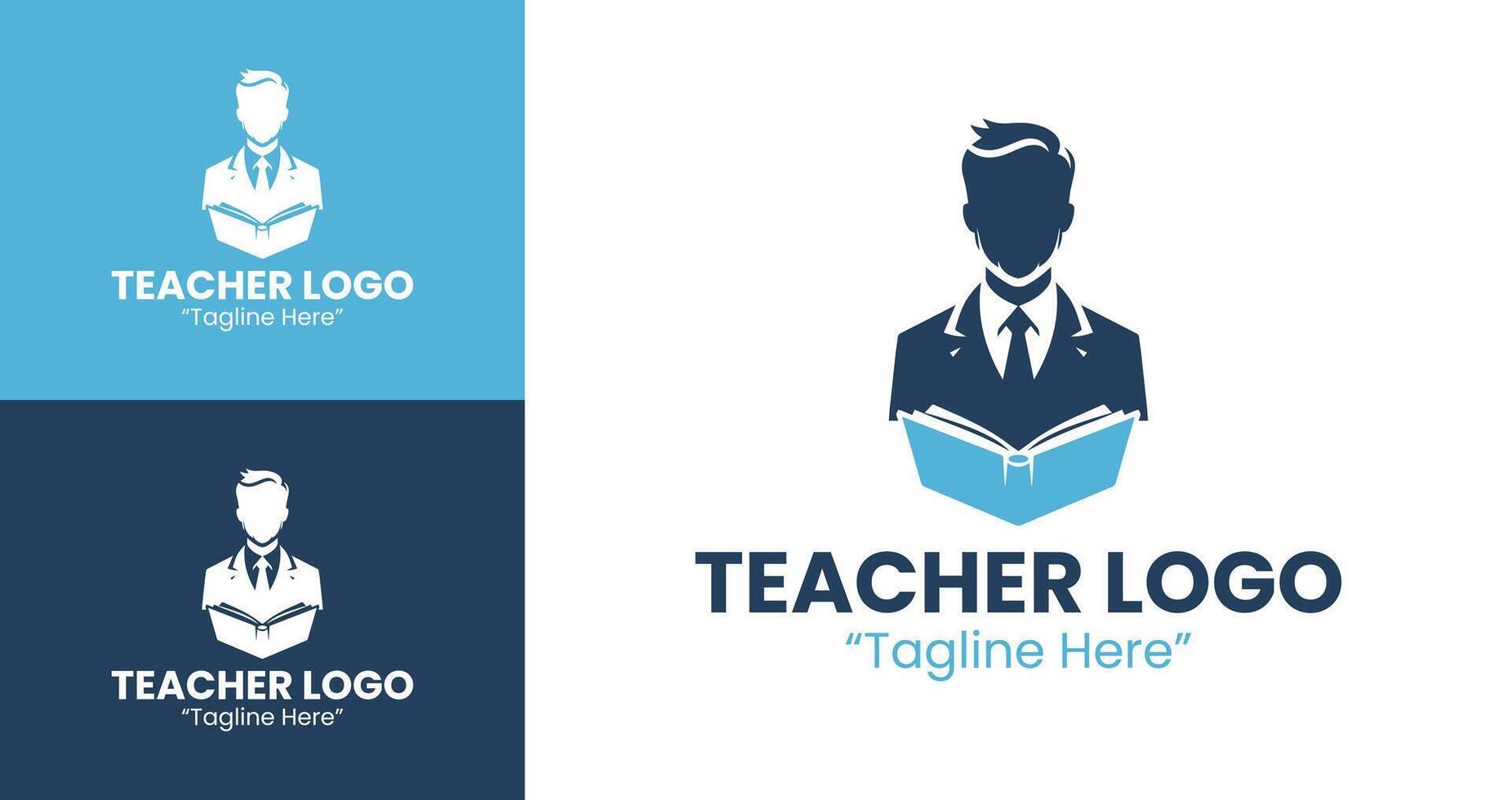 Minimalist Teacher Logo with Knowledge Icon in Teal and Dark Blue vector