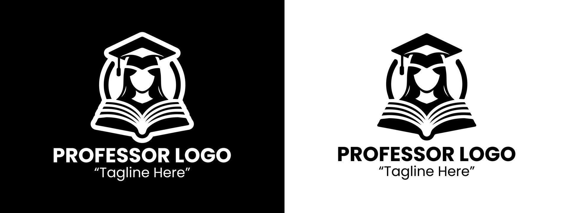 Minimalist and Elegant Professor Logo with Graduation Cap and Book in Black and White vector
