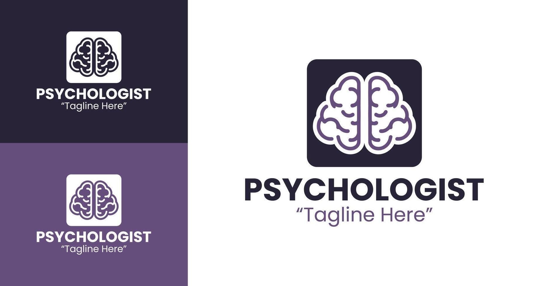 Modern and Clean Psychologist Logo Design with Brain and Thought Bubble in Purple and White vector