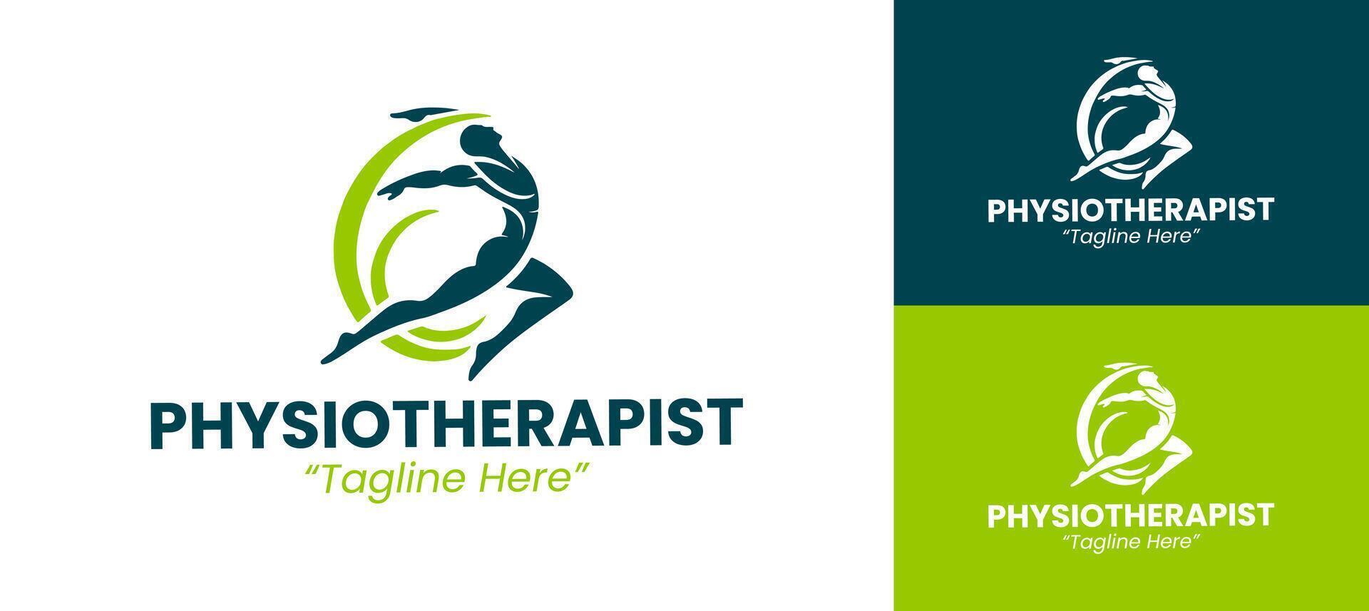 Customizable Green and Dark Blue Physiotherapist Logo for Healthcare Branding and Physiotherapy Services vector