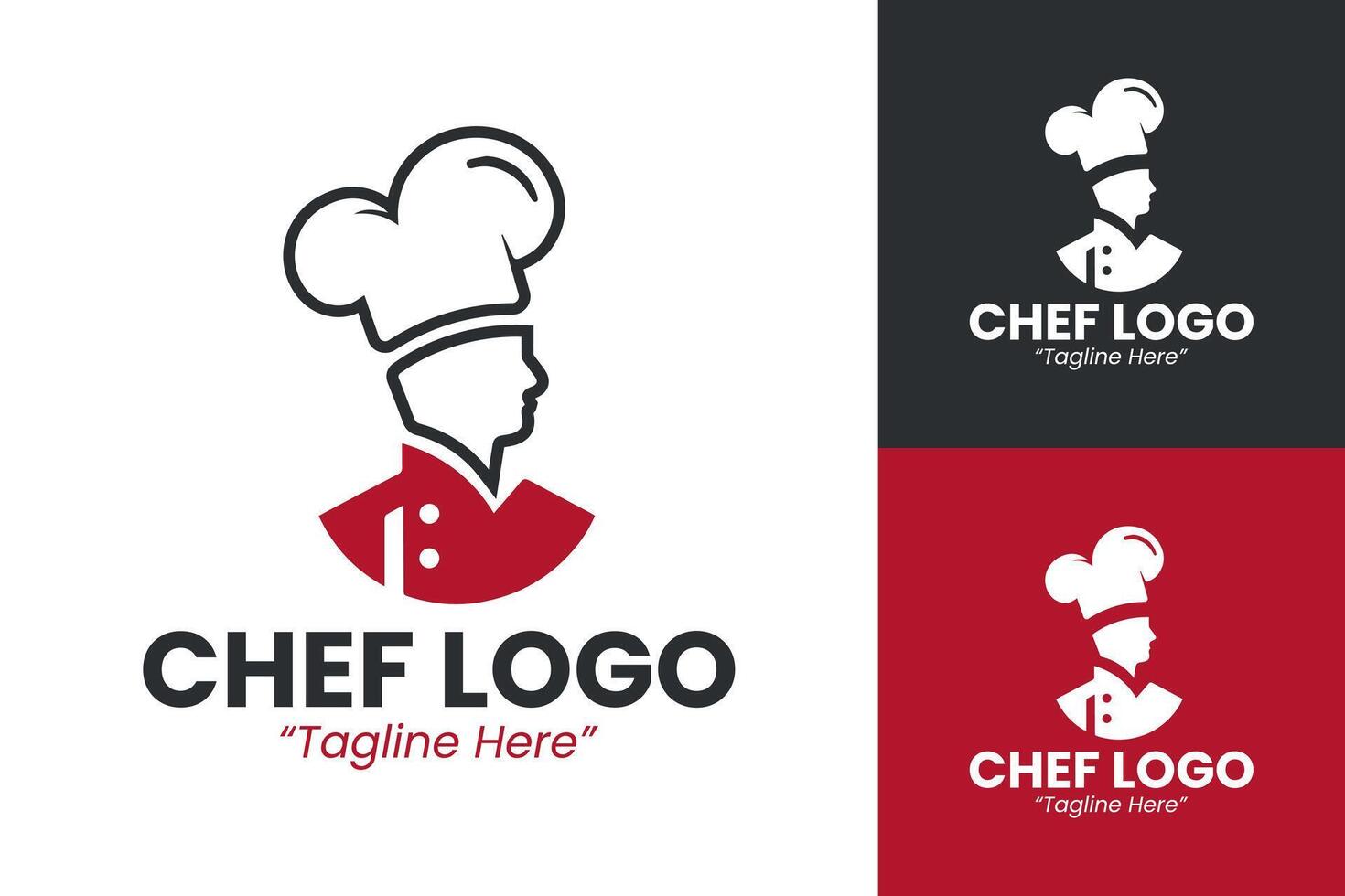Modern and Elegant Red Chef Logo Design for Food Branding and Restaurant Identity vector