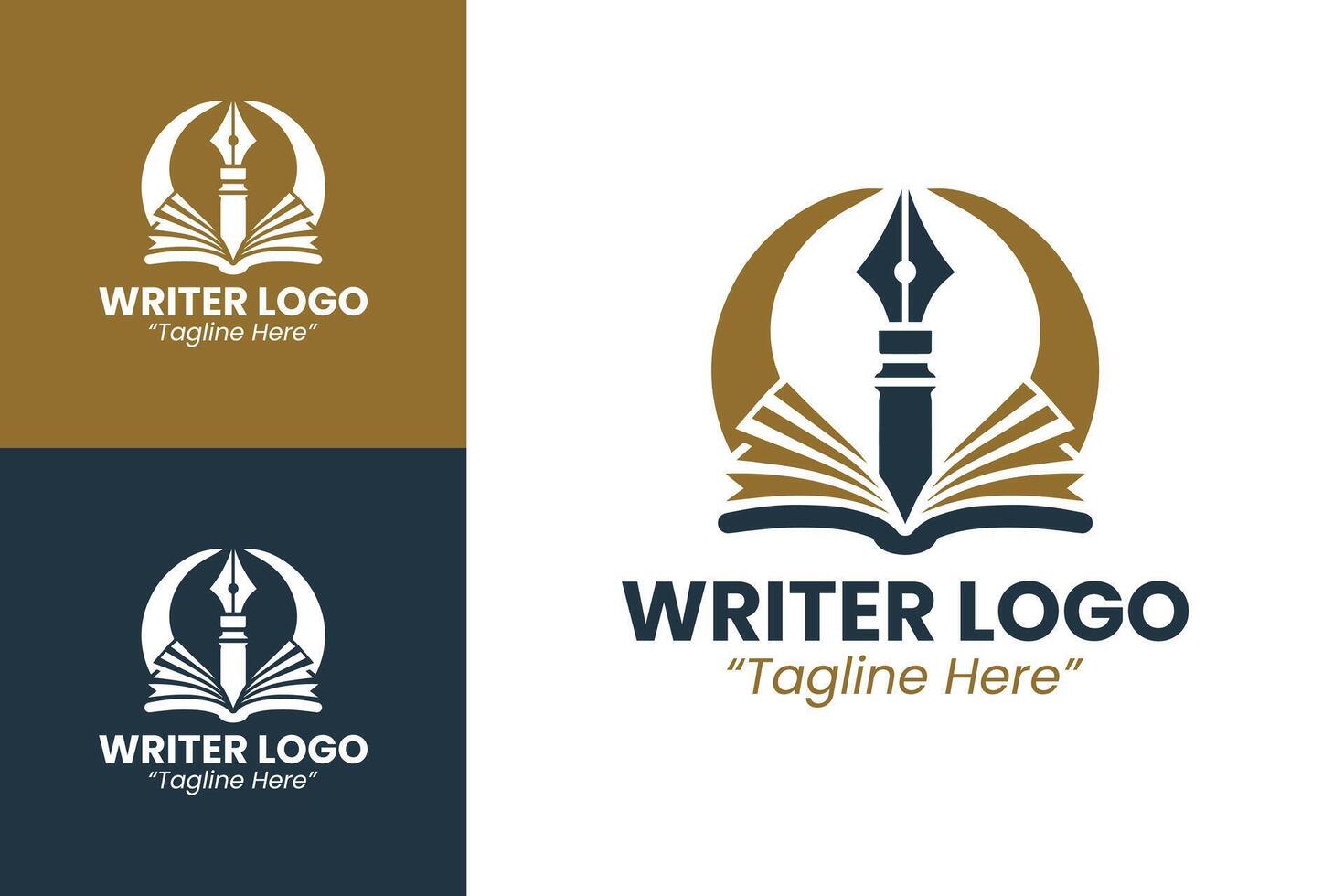 Sophisticated Writer Logo with Ink Pen and Book for Creative Writers in Gold and Purple vector