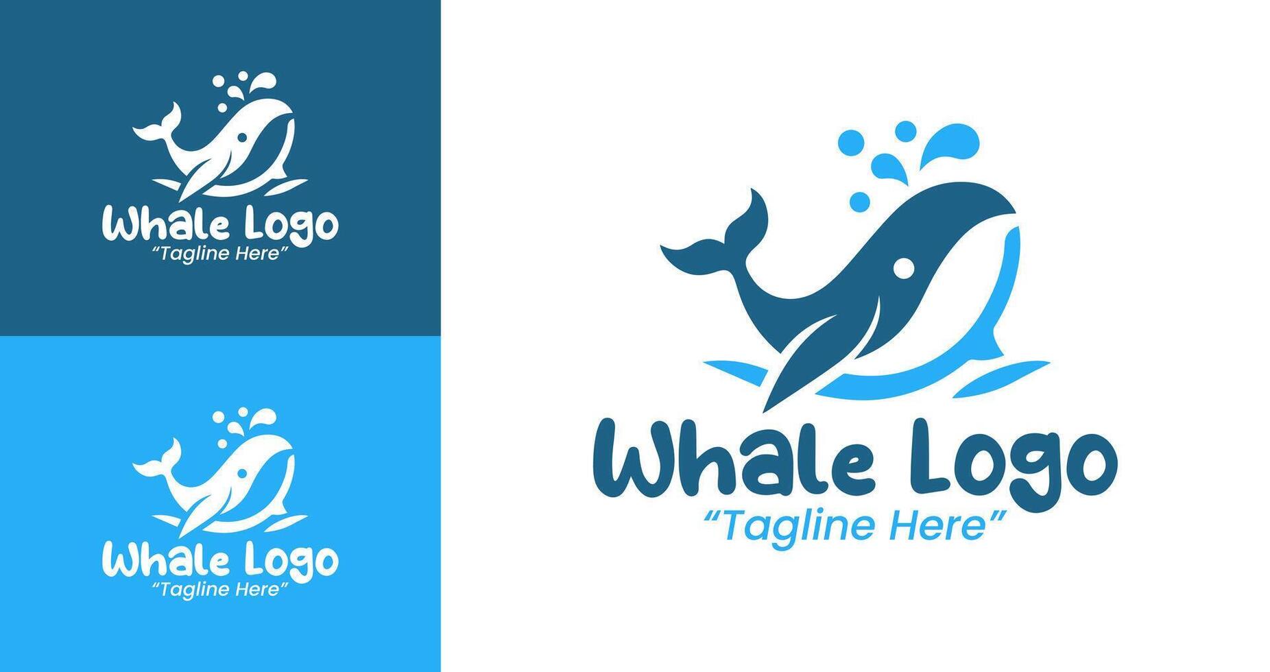 Sleek Whale Logo with Splash Design in Blue and White for Professional Branding vector