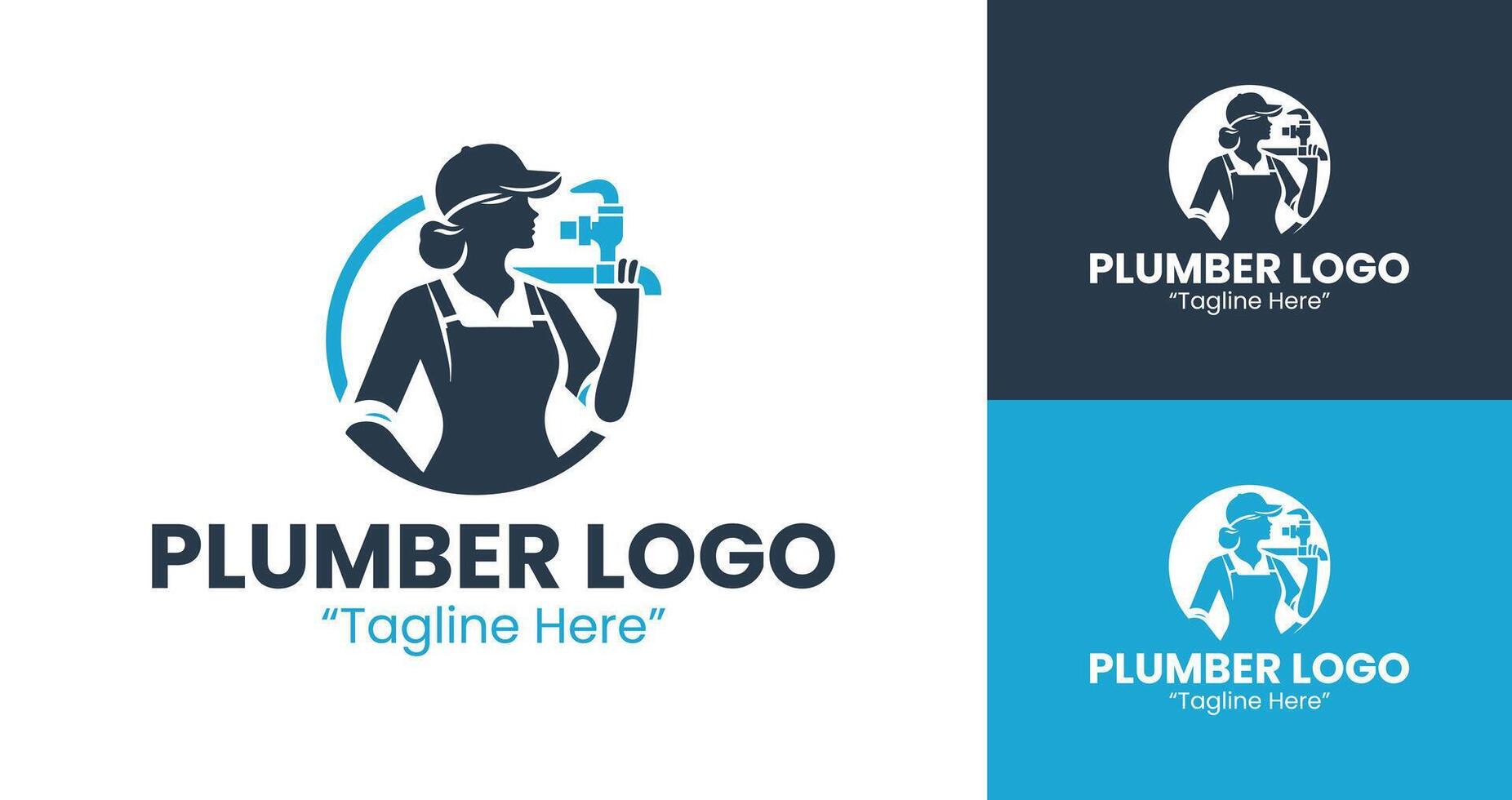 Custom Plumbing Logo with Wrench and Female Icon for Your Brand vector