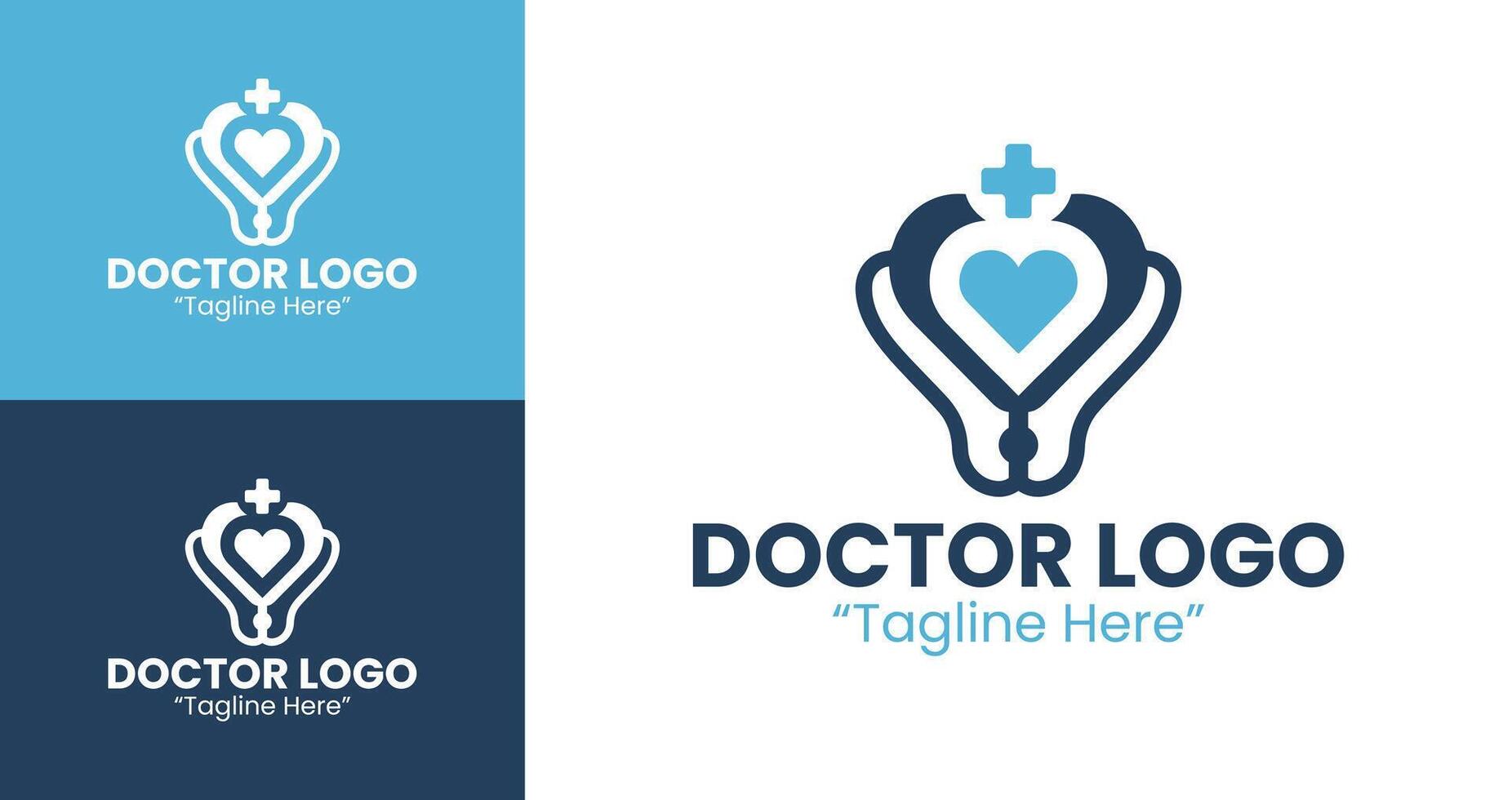 Professional Doctor Logos with Stethoscope and Heart Design for Healthcare Branding vector
