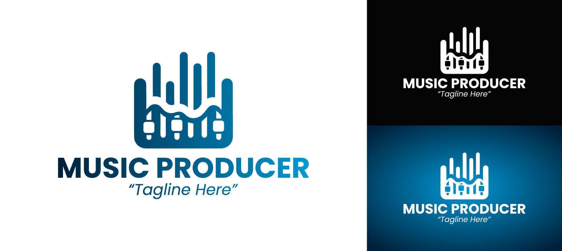 Sleek Music Producer Logo with Blue and Black Wave Design vector