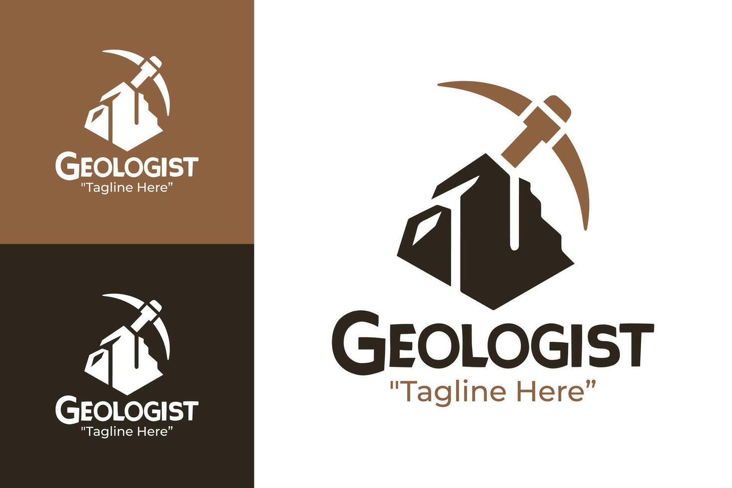 Geologist Logo with Mountain and Pickaxe, Earth Tones and White Branding vector