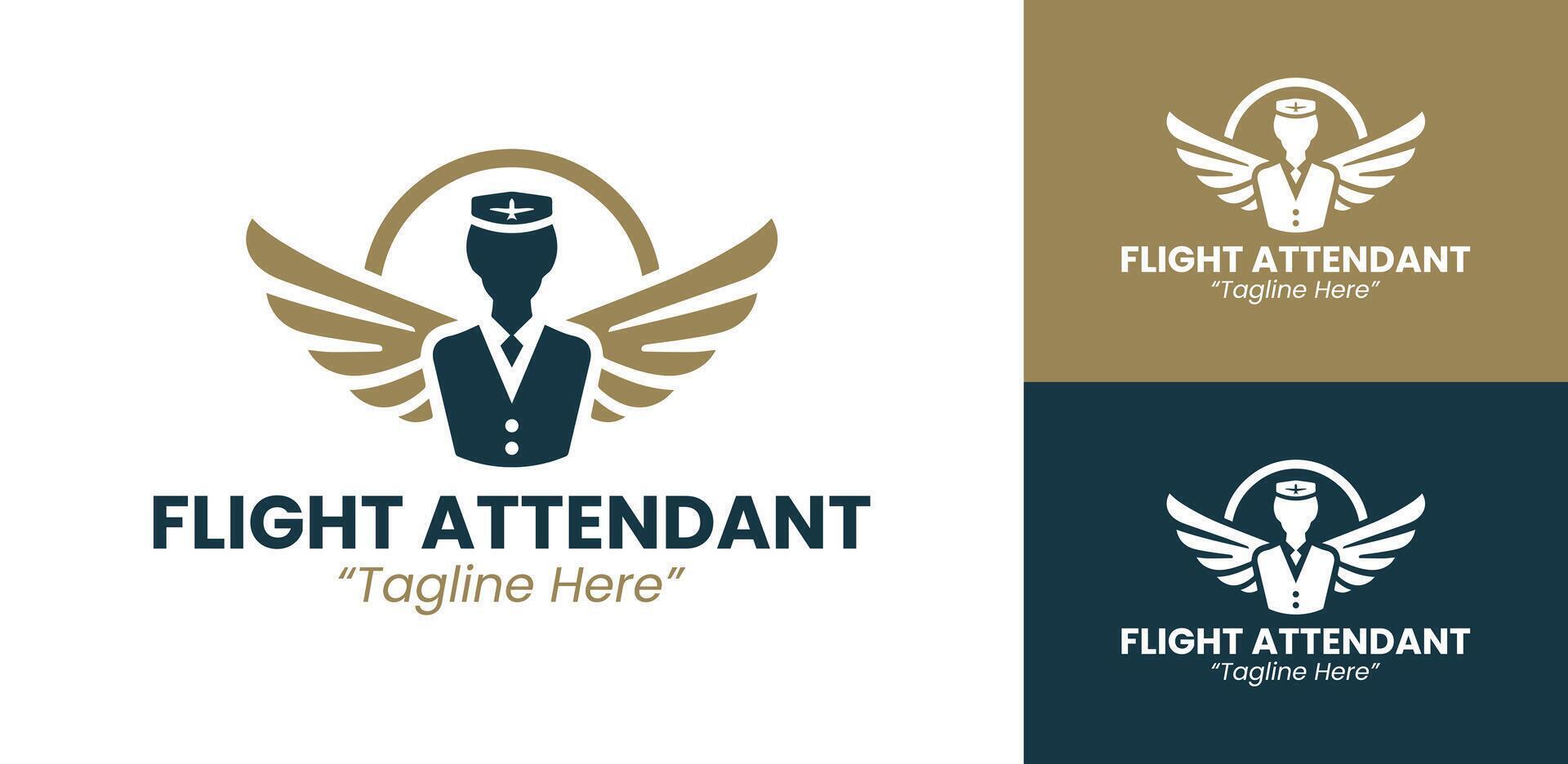 Elegant Flight Attendant Logo with Wings and Professional Appeal vector