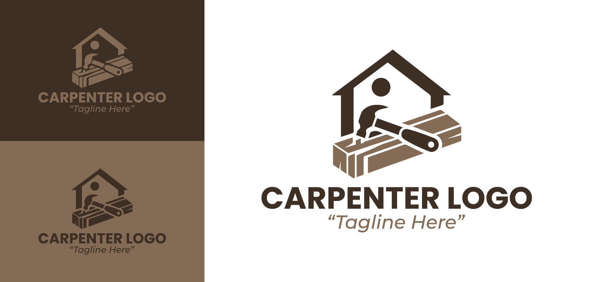Creative Carpenter Logo Design Featuring Wood and Hammer for Carpenter Business Branding vector