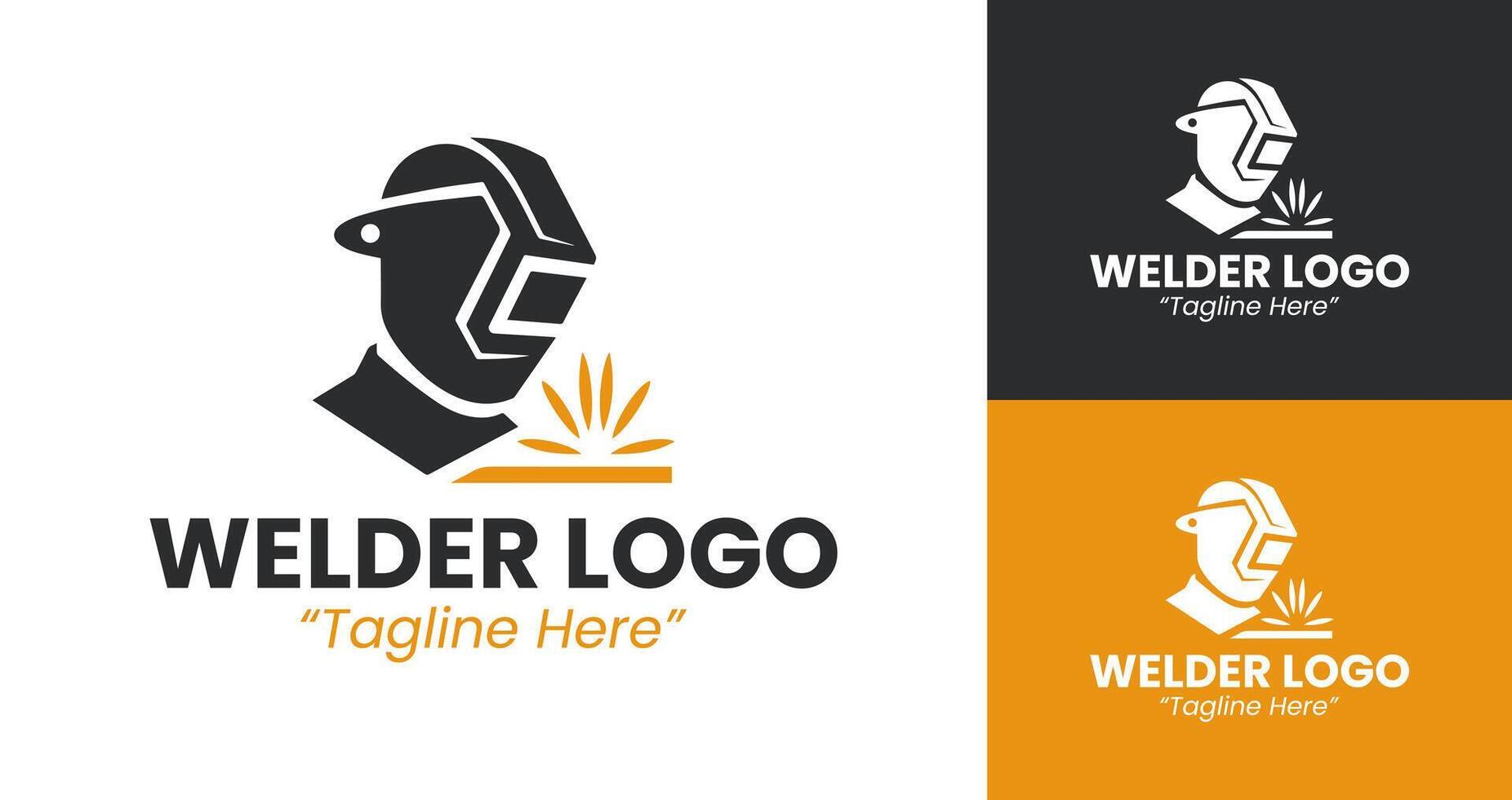 Creative Welder Logo Featuring Yellow Sparks and Black Helmet Design vector