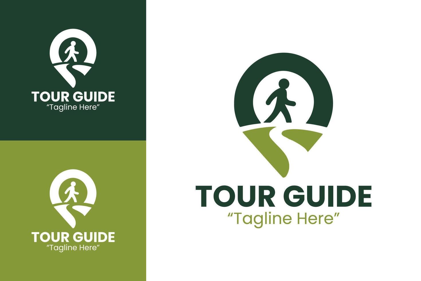 Tour Guide Icon with Walking Figure and Location Pin in Green and White Colors vector