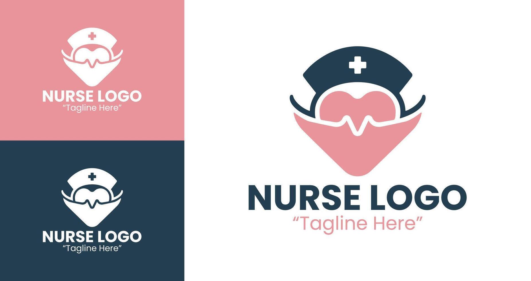 Creative Nurse Logo Design for Healthcare Providers Featuring a Stethoscope in Dark Blue and Pink vector