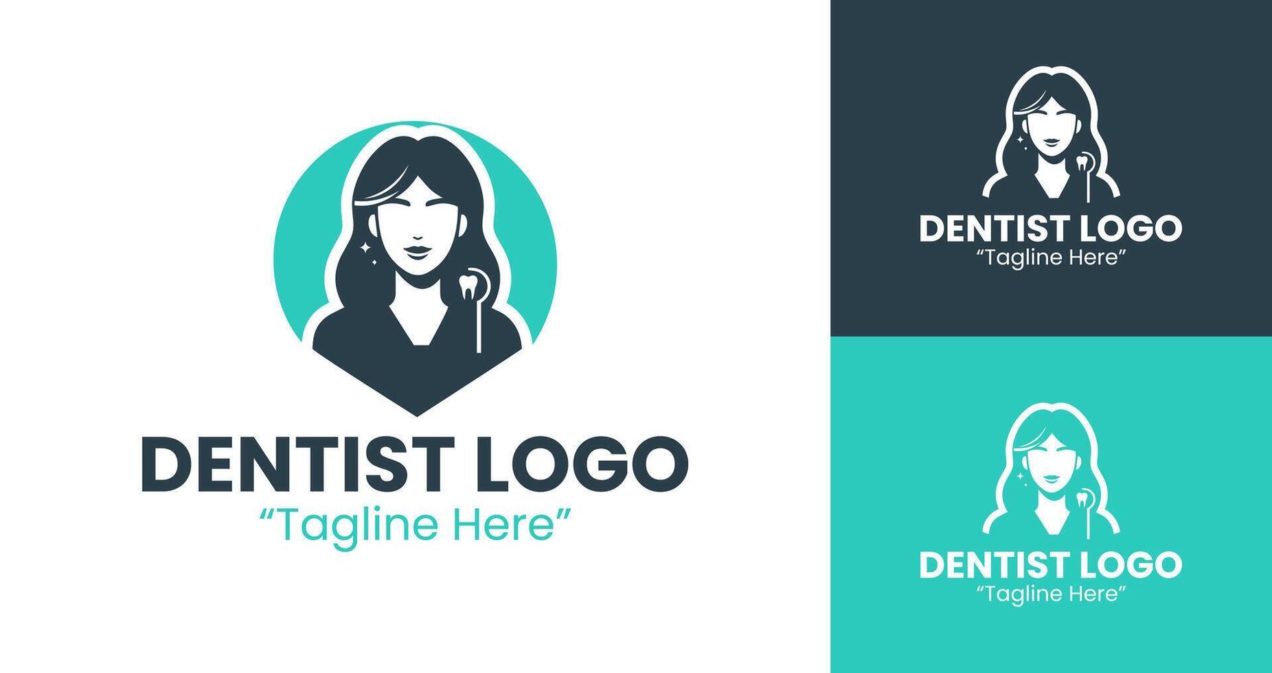 Unique and Elegant Dentist Logo Featuring Female and Dental Icon for Brand Identity vector