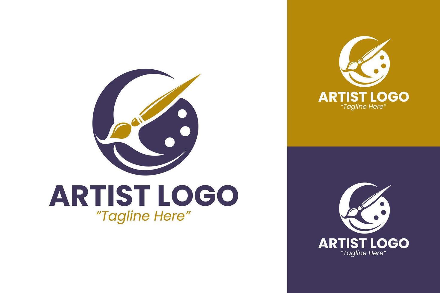 Modern Artist Logo with Paintbrush and Palette for Professional Branding in Purple and Gold vector