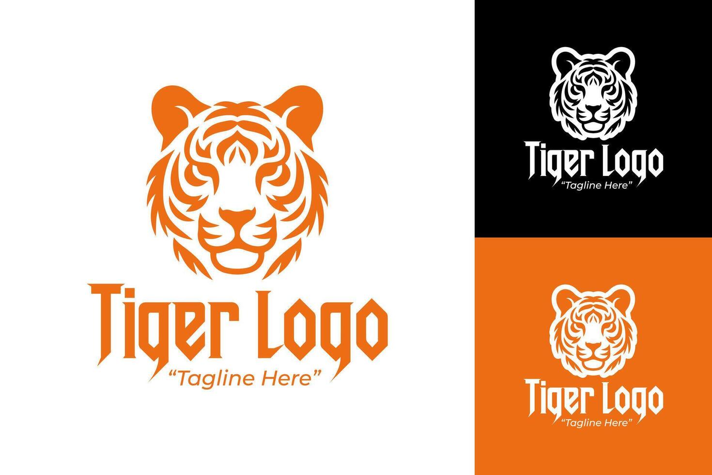 Minimalist Tiger Head Logo Design with Orange and Black Color Palette vector