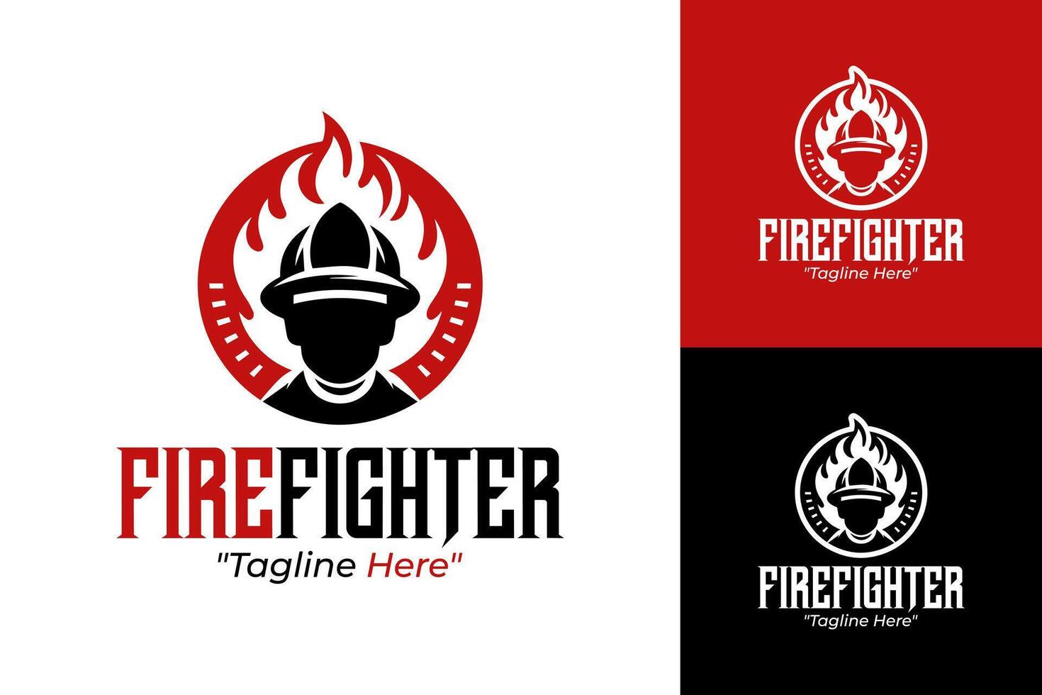 Dynamic Firefighter Logo with Fire Helmet and Flame Icon for Strong Branding vector