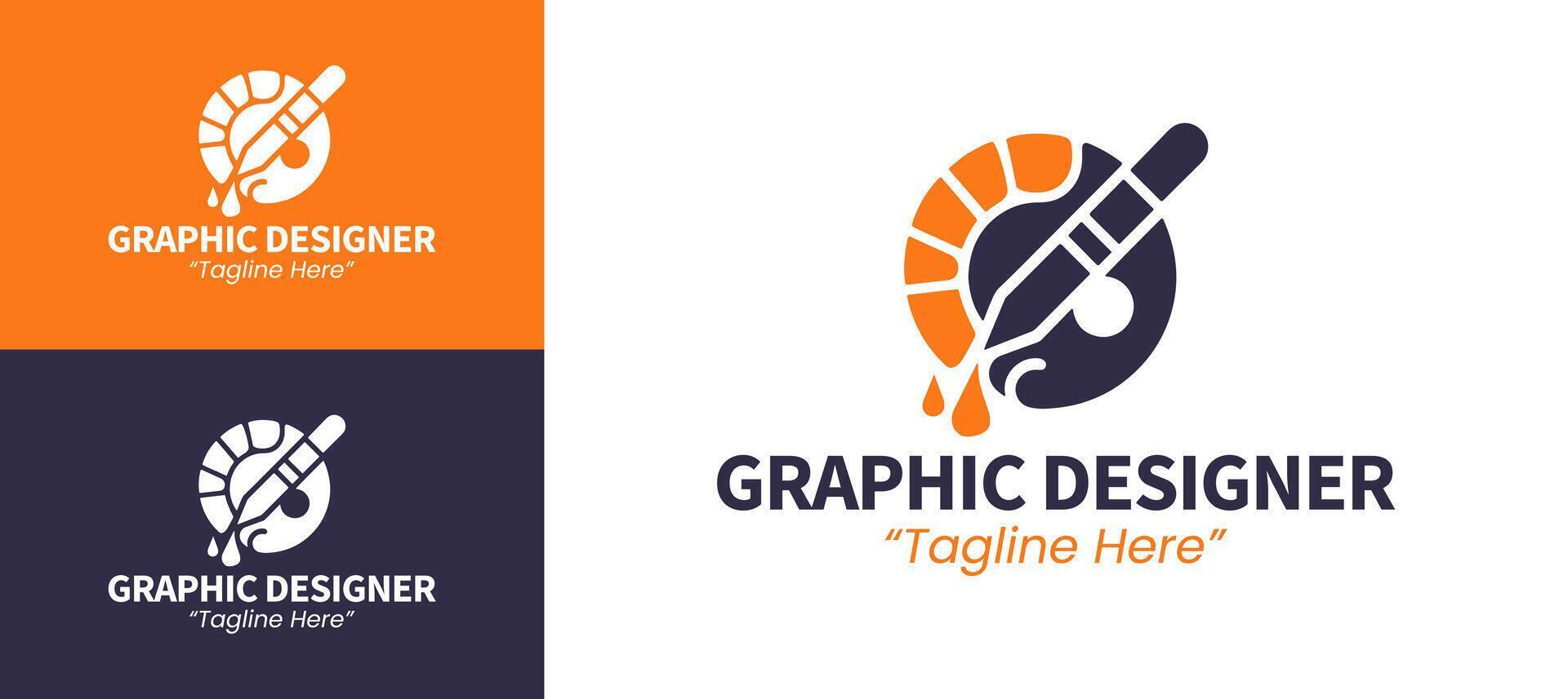 Modern and Stylish Graphic Designer Logo in Purple and Orange for Digital Design vector