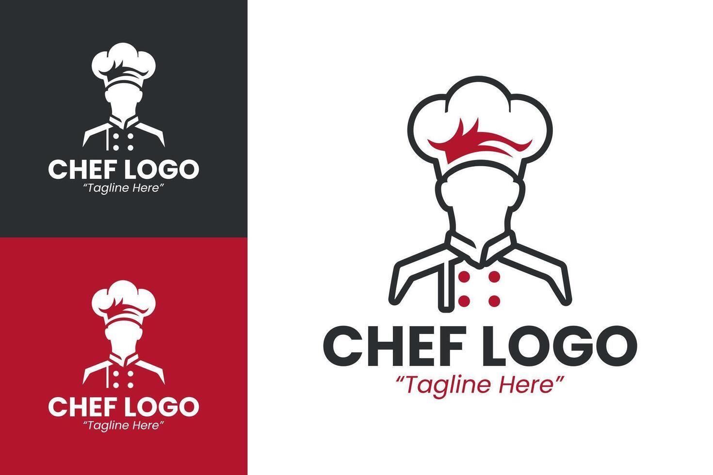 Stylish Red and Black Chef Logo Design for Culinary Branding and Restaurant Identity vector