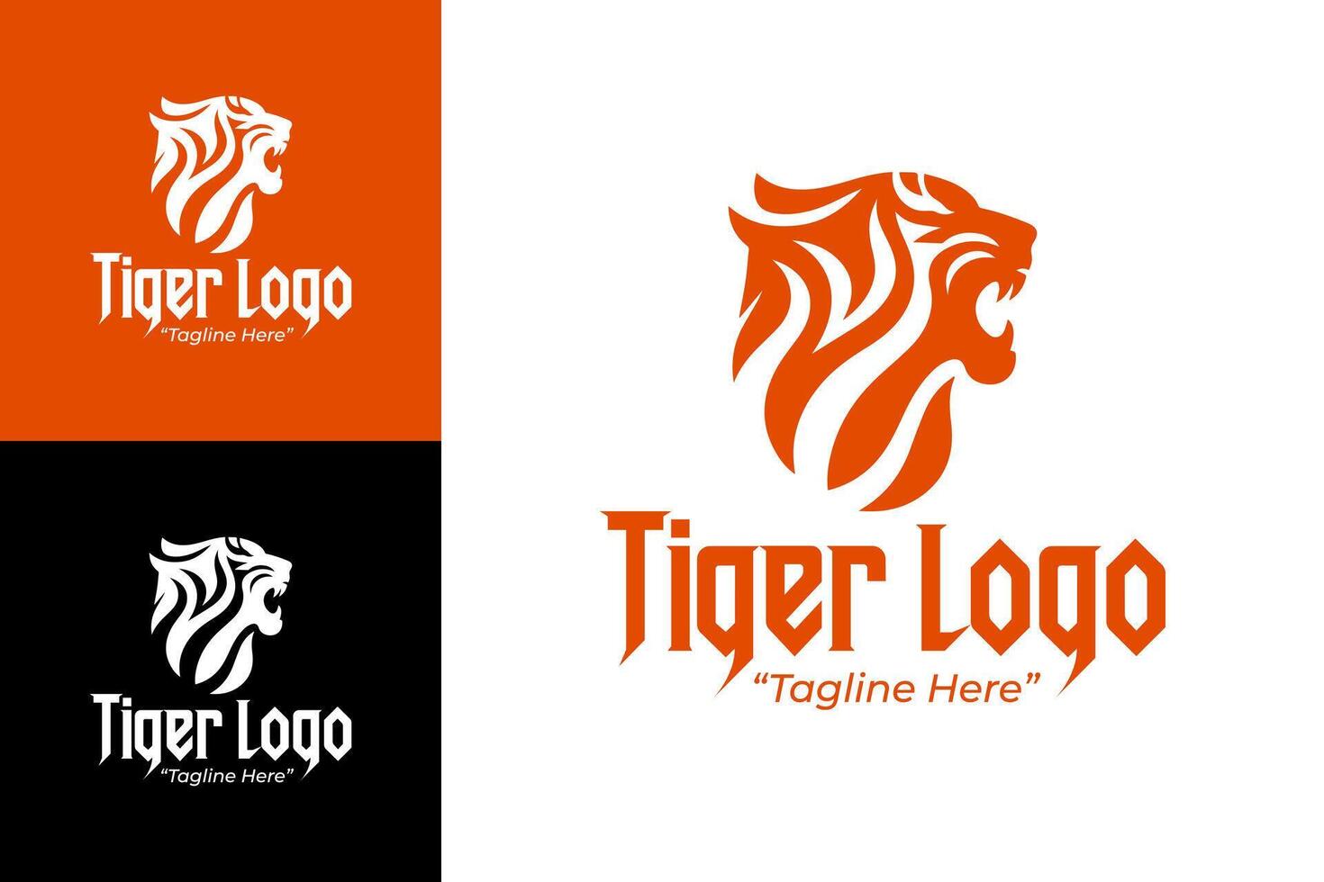 Powerful and Professional Tiger Logo Designs for Business Branding in Orange and Black Colors vector