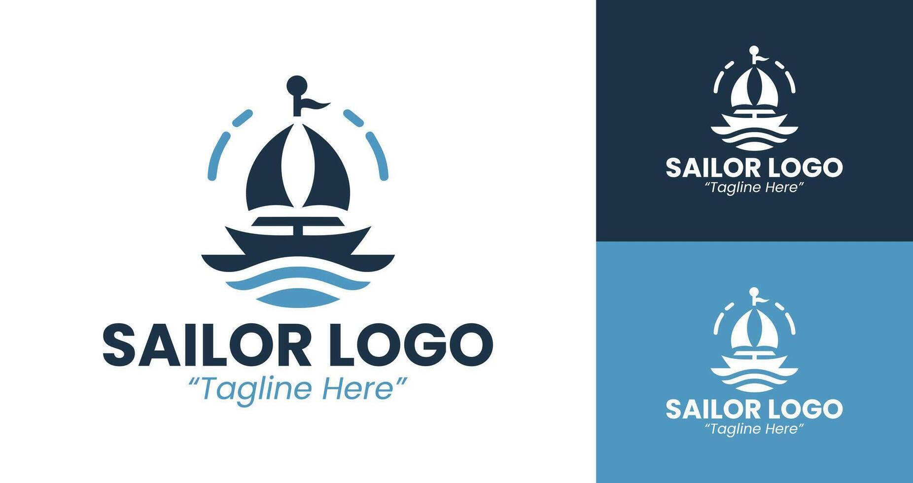 Creative Sailor Logo Featuring Anchor and Waves in Blue and White vector